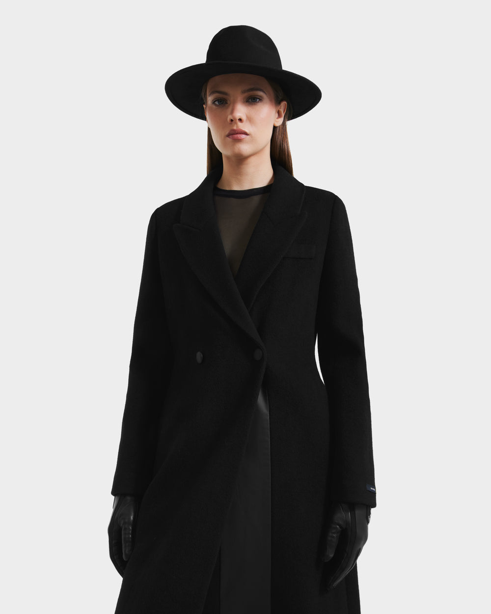 LYNWOOD Black Wool Tailored Coat | Luxe Leather Panel Design – Rudsak