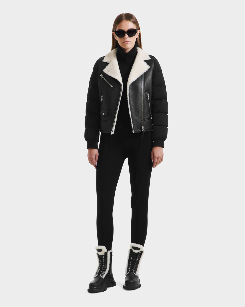 MALA Women's Black Shearling Combo Jacket by RUDSAK Edgy Warmth