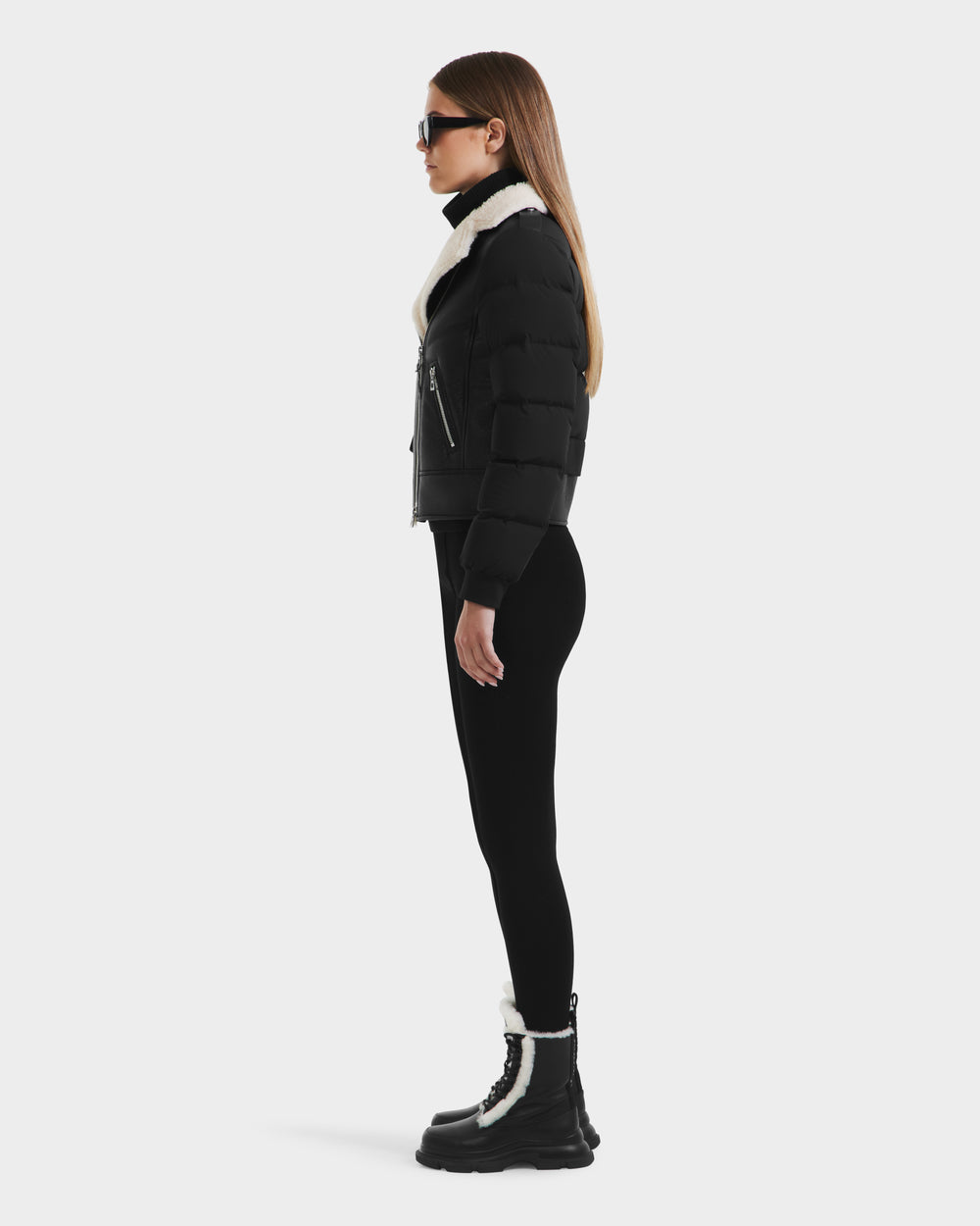 MALA Women's Black Shearling Combo Jacket by RUDSAK - Edgy Warmth