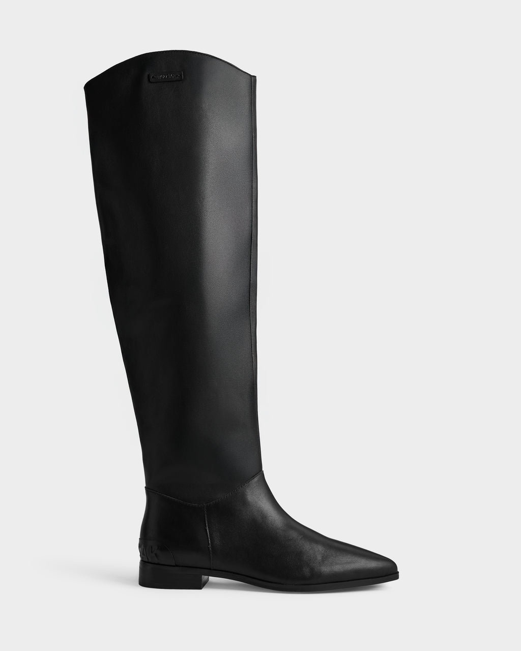 The MARSALLA - 8225033 Black by Rudsak is a tall women's black leather high-shaft boot with a low heel and slightly pointed toe, shown in profile on a plain white background.