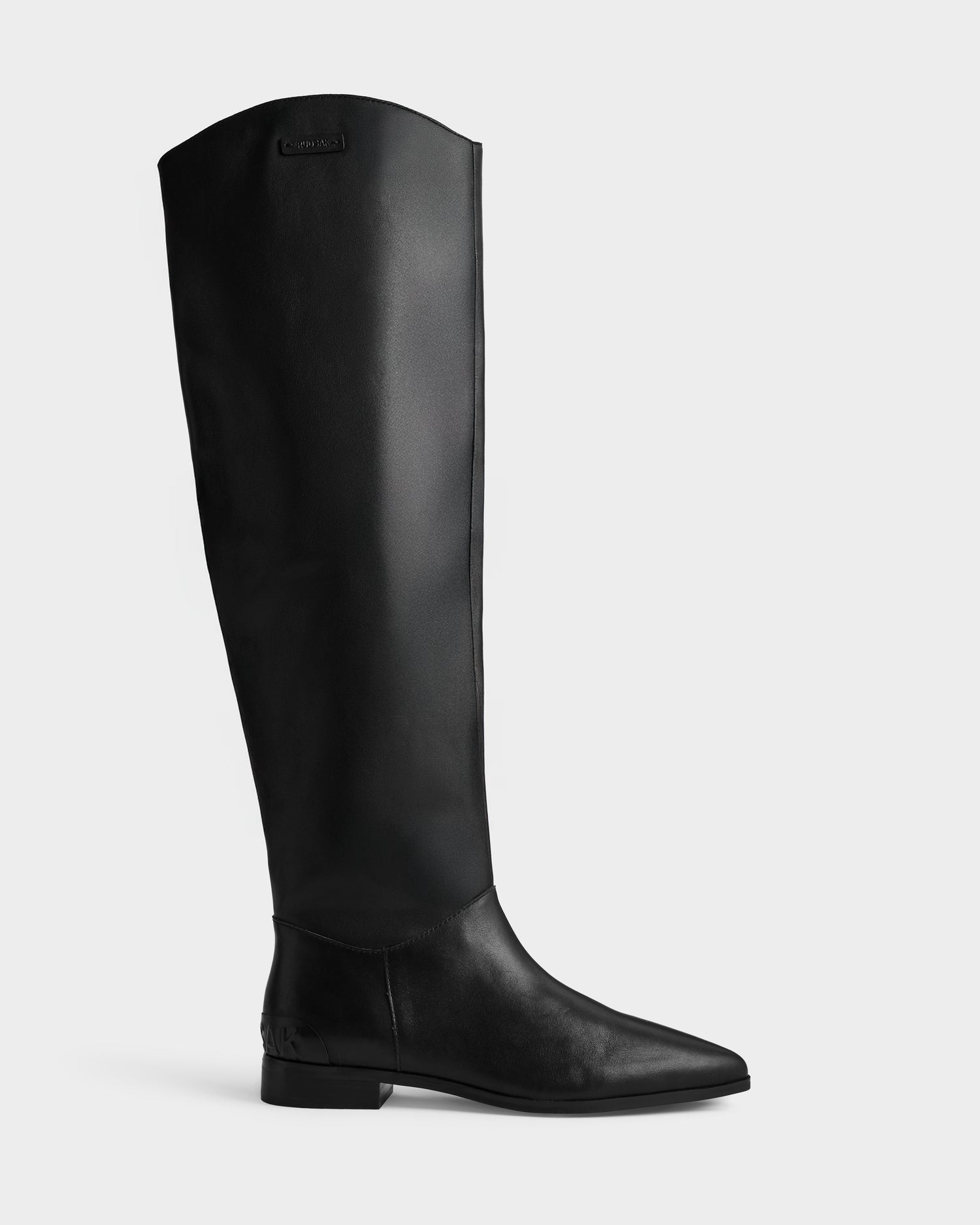 The MARSALLA - 8225033 Black by Rudsak is a tall women's black leather high-shaft boot with a low heel and slightly pointed toe, shown in profile on a plain white background.