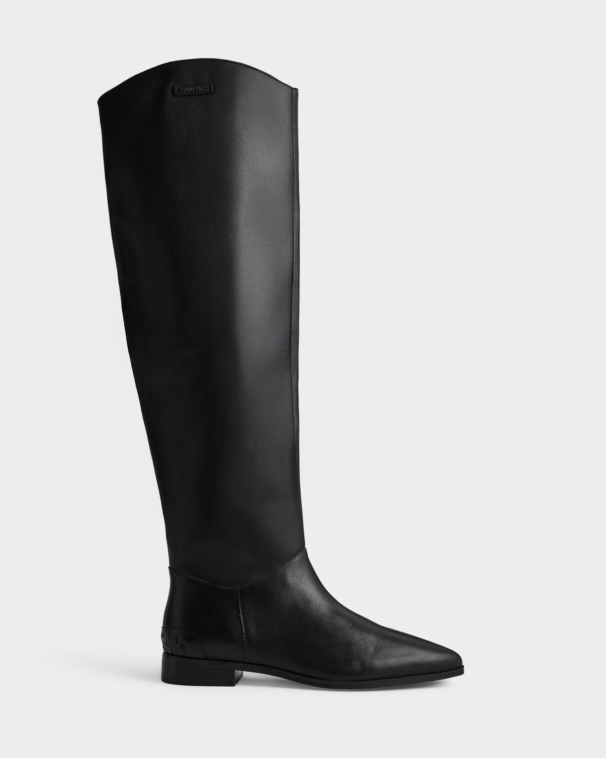 The MARSALLA - 8225033 Black by Rudsak is a tall women's black leather high-shaft boot with a low heel and slightly pointed toe, shown in profile on a plain white background.