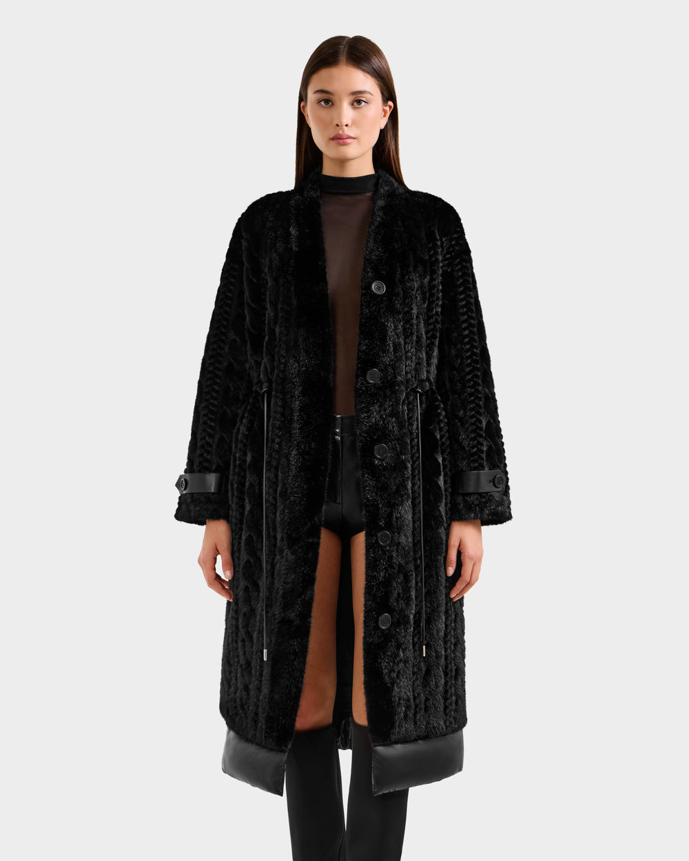 RUDSAK ORIANA Women's Faux Fur Coat | Cable Knit & Hooded – Rudsak RUDSAK ORIANA Women's Faux Fur Coat | Cable Knit & Hooded – Rudsak
