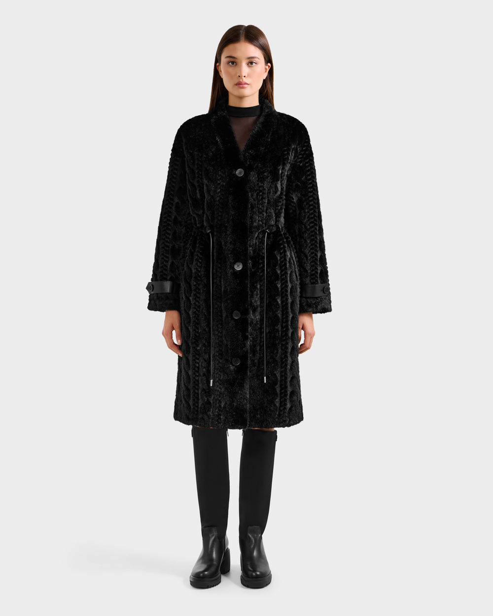 RUDSAK ORIANA Women's Faux Fur Coat | Cable Knit & Hooded – Rudsak