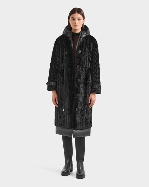 atyHerlipto  Faux Fur Coat ブラック Black Fox Fur Coat With Hood - 100% Real fox fur - Haute Acorn