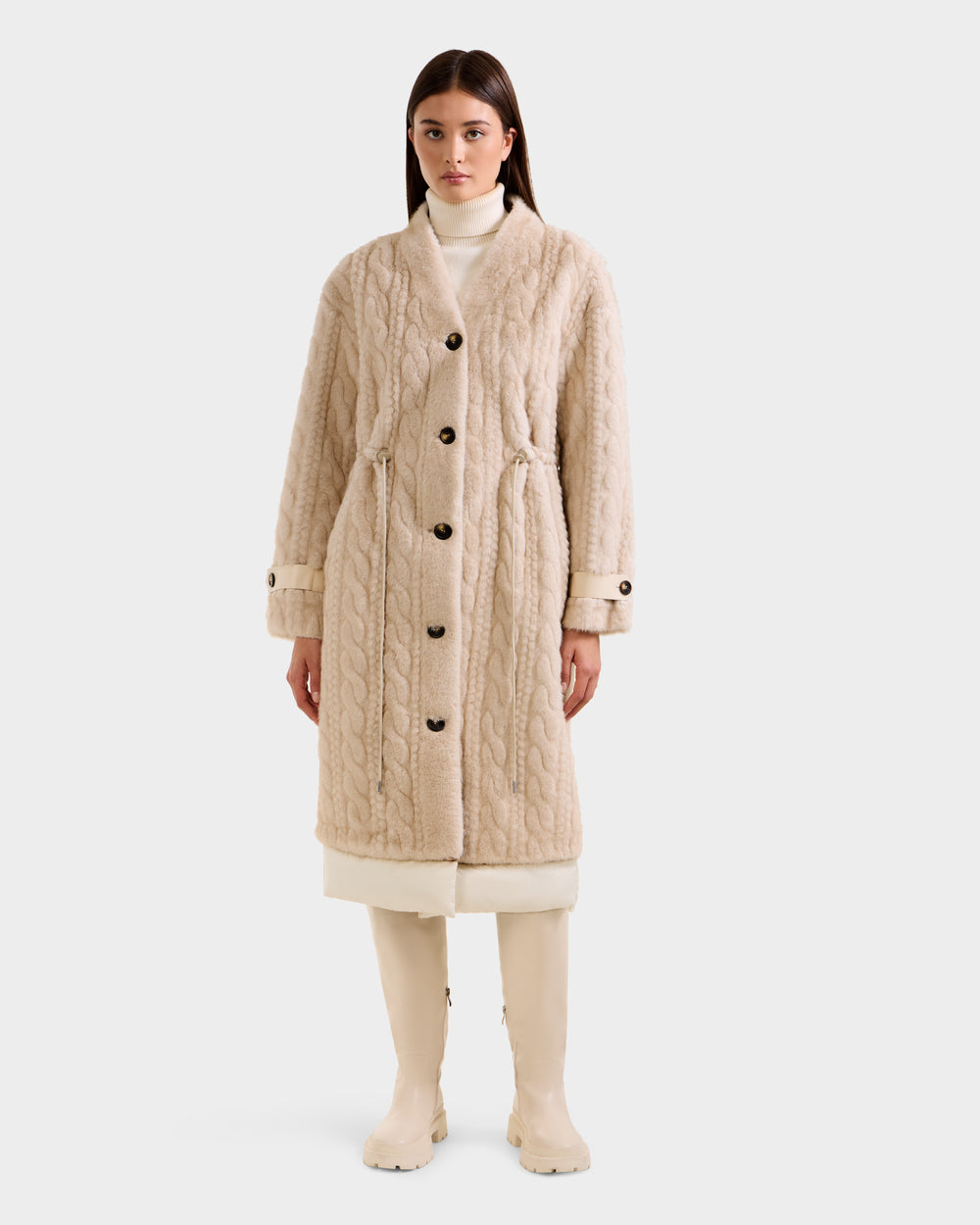 ORIANA Women's Faux Fur Coat - Cable Knit & Hooded Luxury – Rudsak