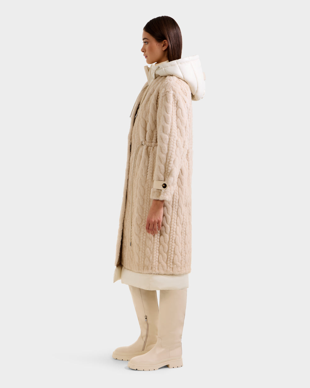 ORIANA Women's Faux Fur Coat - Cable Knit & Hooded Luxury – Rudsak