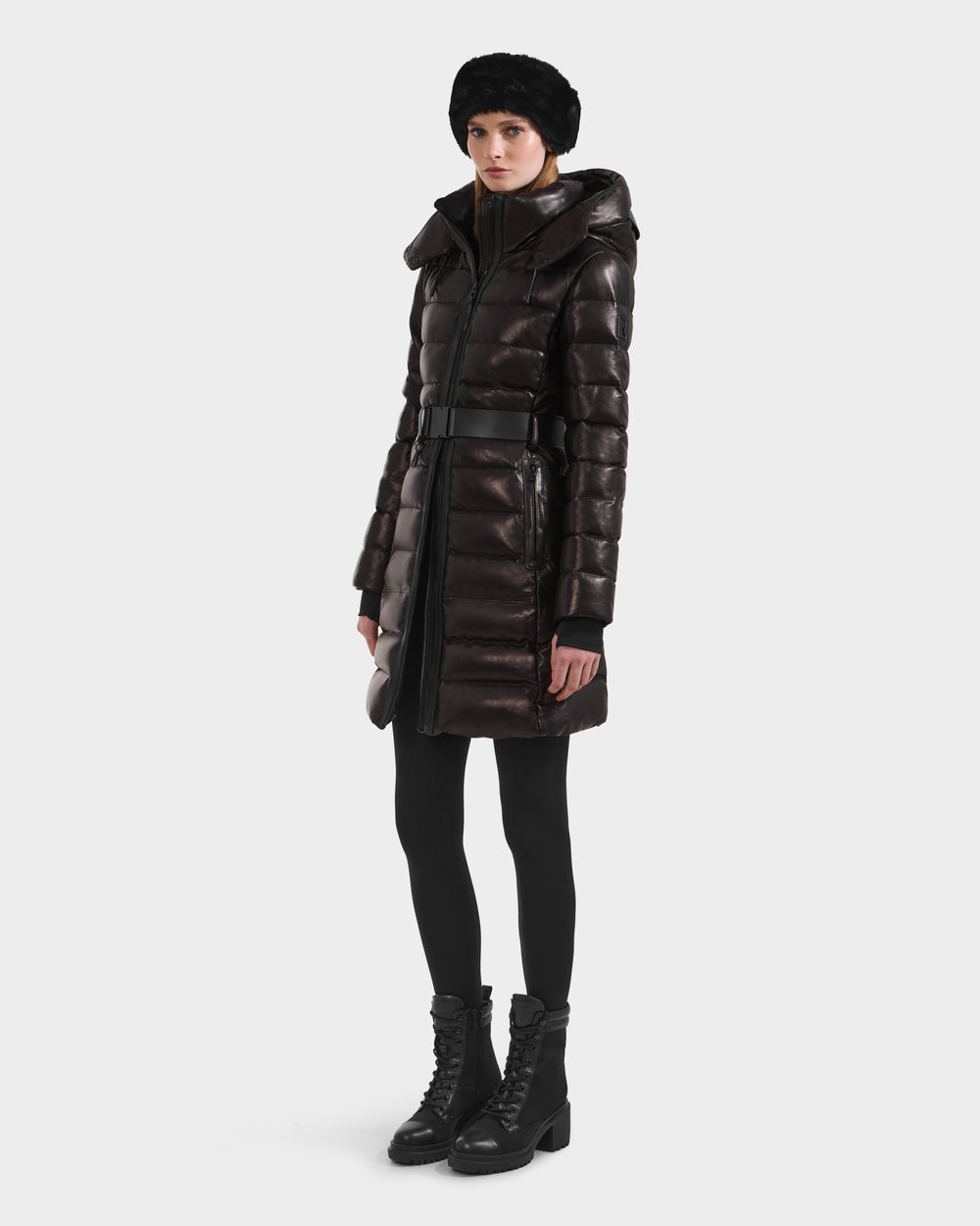 RUDSAK 本革 レザーダウン ジャケット 黒 XS フード ベルト y2k RUDSAK PELIN X Women's Mid-Length Leather Quilted Down Puffer – Rudsak