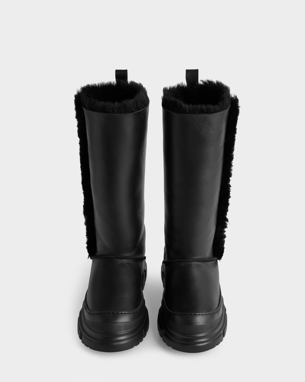 RAVENNA Women's Black Leather Shearling Winter Boots Warm