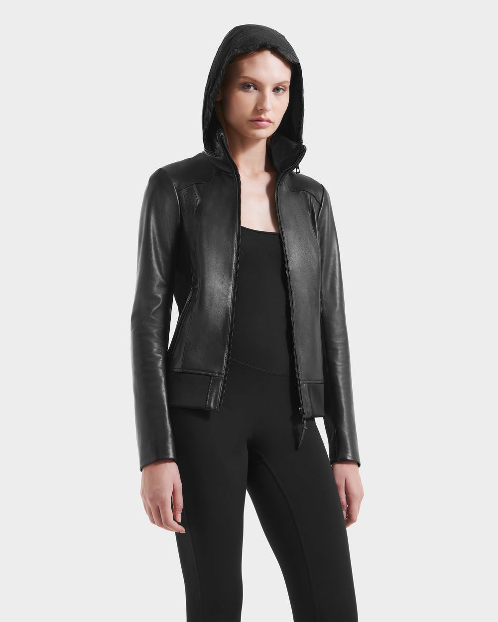 RUDSAK REBECCA Black Lamb Leather Moto Jacket Hideaway Hood – Rudsak