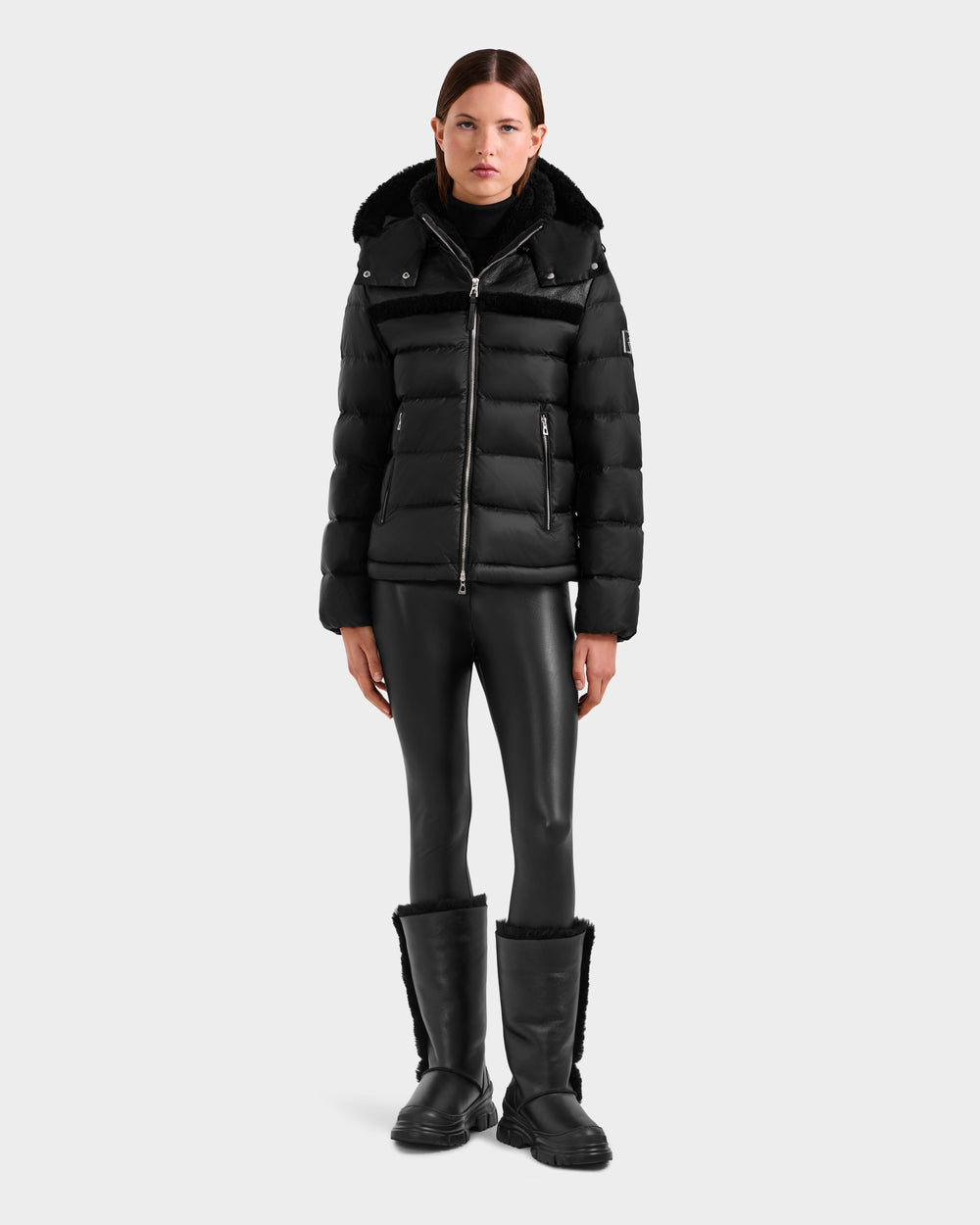 SANDRA Black Shearling Puffer for Women | Luxury Warmth & Style
