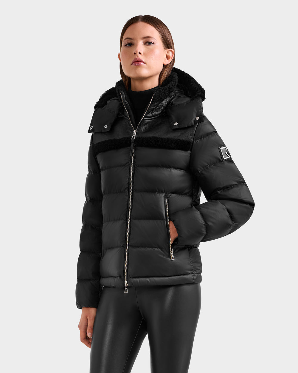 SANDRA Black Shearling Puffer for Women | Luxury Warmth & Style