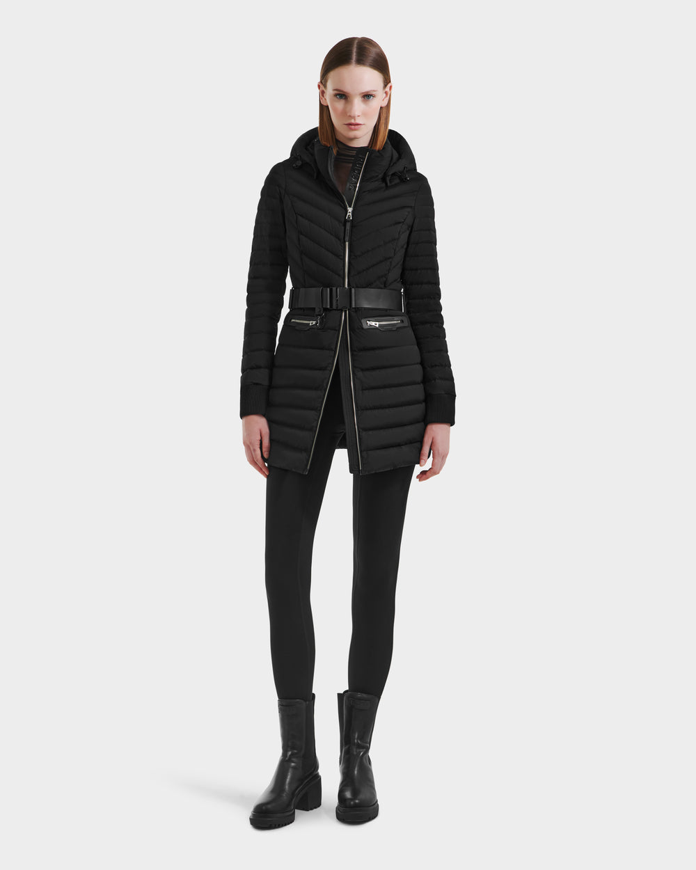 SCARLETT M-M Sculpted Lightweight Down Puffer - Mid-Length Black