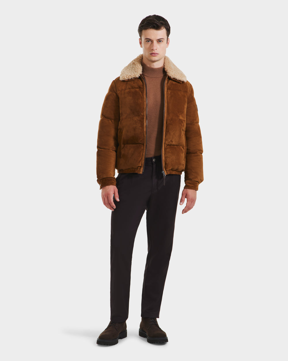 RUDSAK SCOTT Men's Suede Aviator Bomber Jacket Shearling Collar