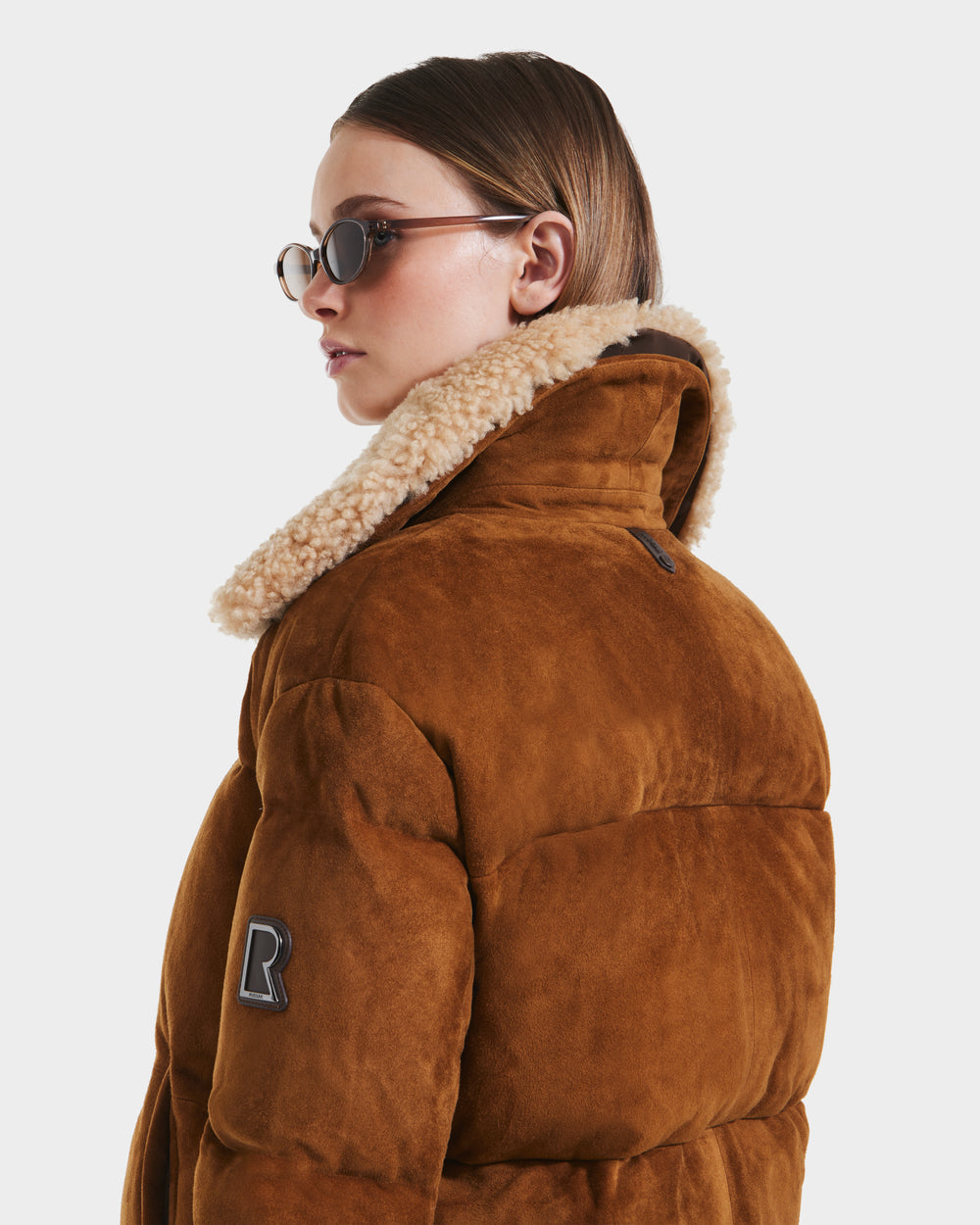 RUDSAK STACEY Suede Cropped Bomber Jacket | Down & Shearling – Rudsak