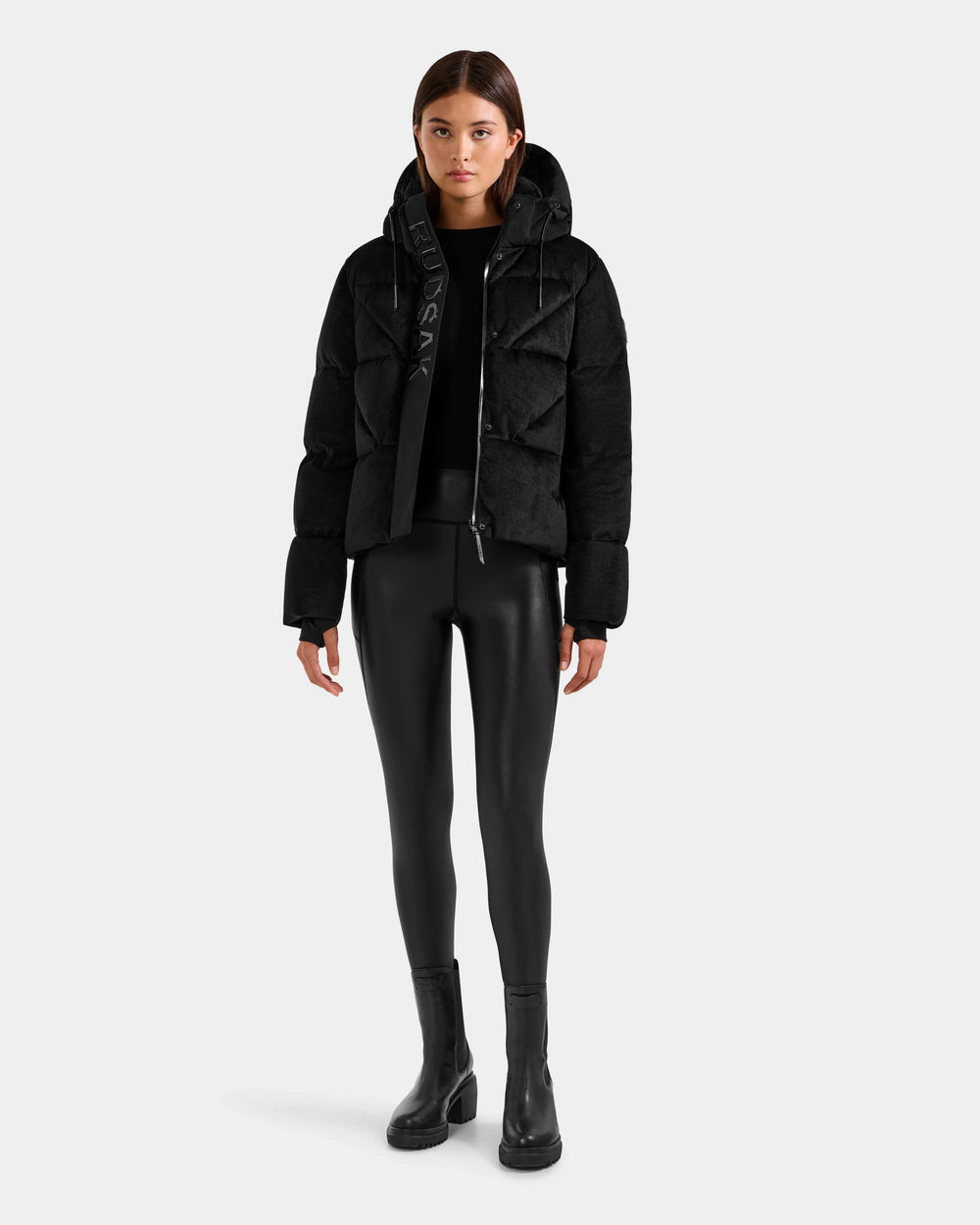 RUDSAK STEFANIE V Black Velvet Down Puffer | Warm & Chic – Rudsak