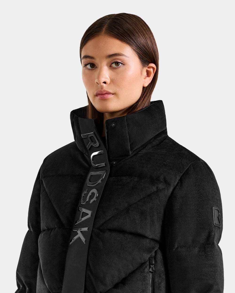 RUDSAK STEFANIE V Black Velvet Down Puffer | Warm & Chic – Rudsak