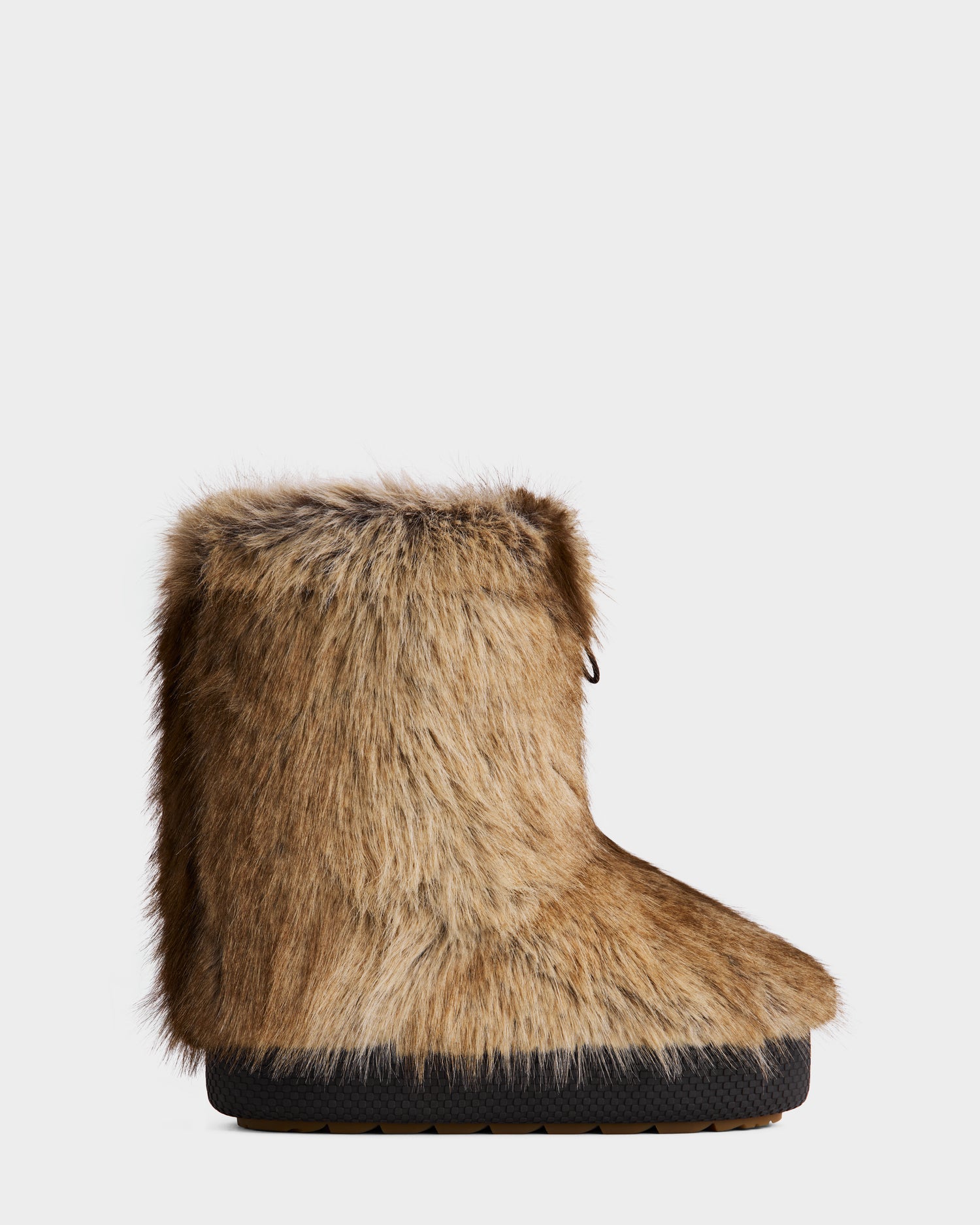 The SUZIE - 8225052 Mix Mocha by Rudsak is a single women’s brown faux fur moon boot featuring a rounded toe and thick black sole, shown in side view against a plain white background.
