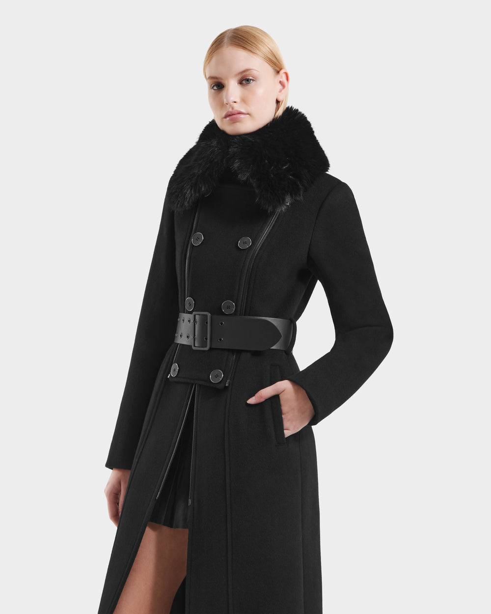 RUDSAK VIRGINIE Women's Long Wool Peacoat - Faux Fur Collar – Rudsak RUDSAK VIRGINIE Women's Long Wool Peacoat - Faux Fur Collar – Rudsak