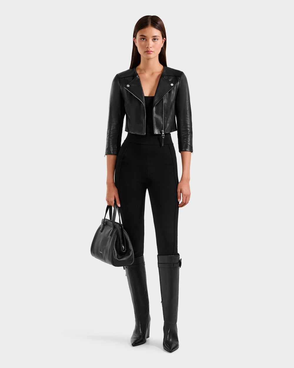 WINNI Black Cropped Lamb Leather Biker Jacket | Edgy Chic – Rudsak