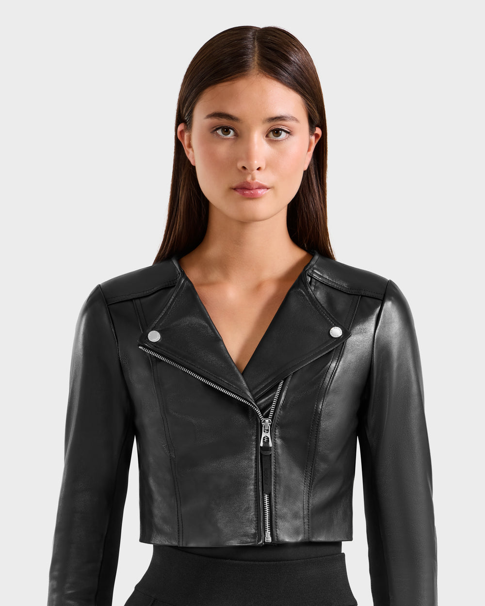 WINNI Black Cropped Lamb Leather Biker Jacket | Edgy Chic – Rudsak
