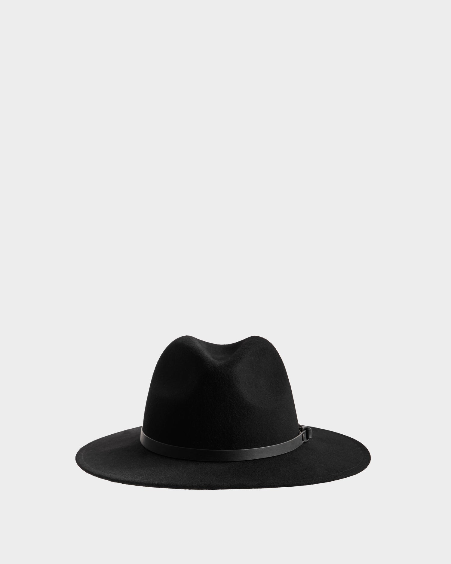 The Rudsak ZELDA - 8425536 Black is a women’s wool fedora in premium felted wool, with a wide brim and thin black band, shown against a plain light gray background.