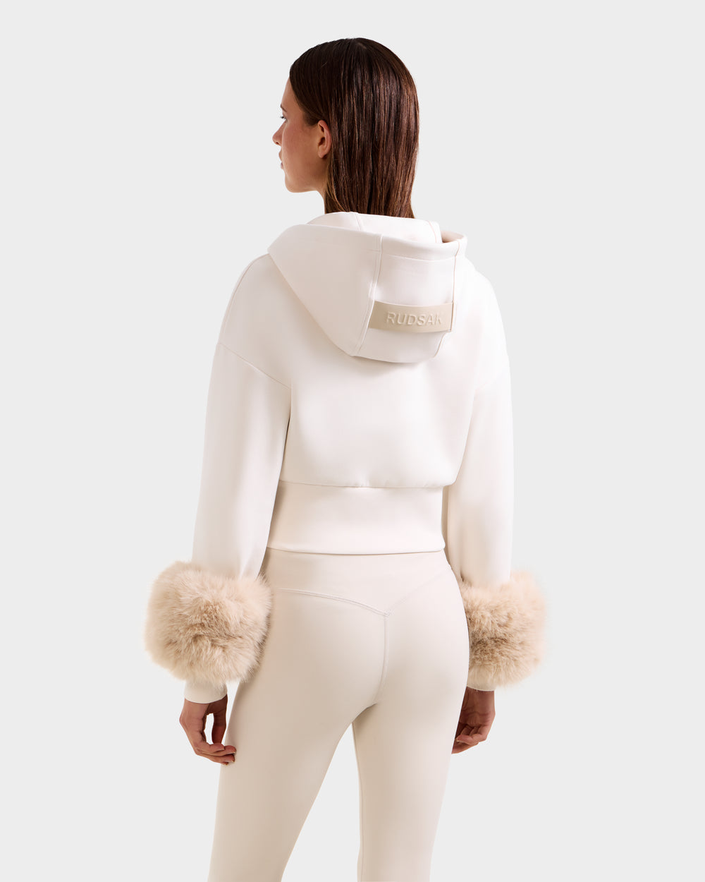 RUDSAK ZILLIA Cropped Zip Hoodie – Faux Fur Cuffs | Vanilla – Rudsak