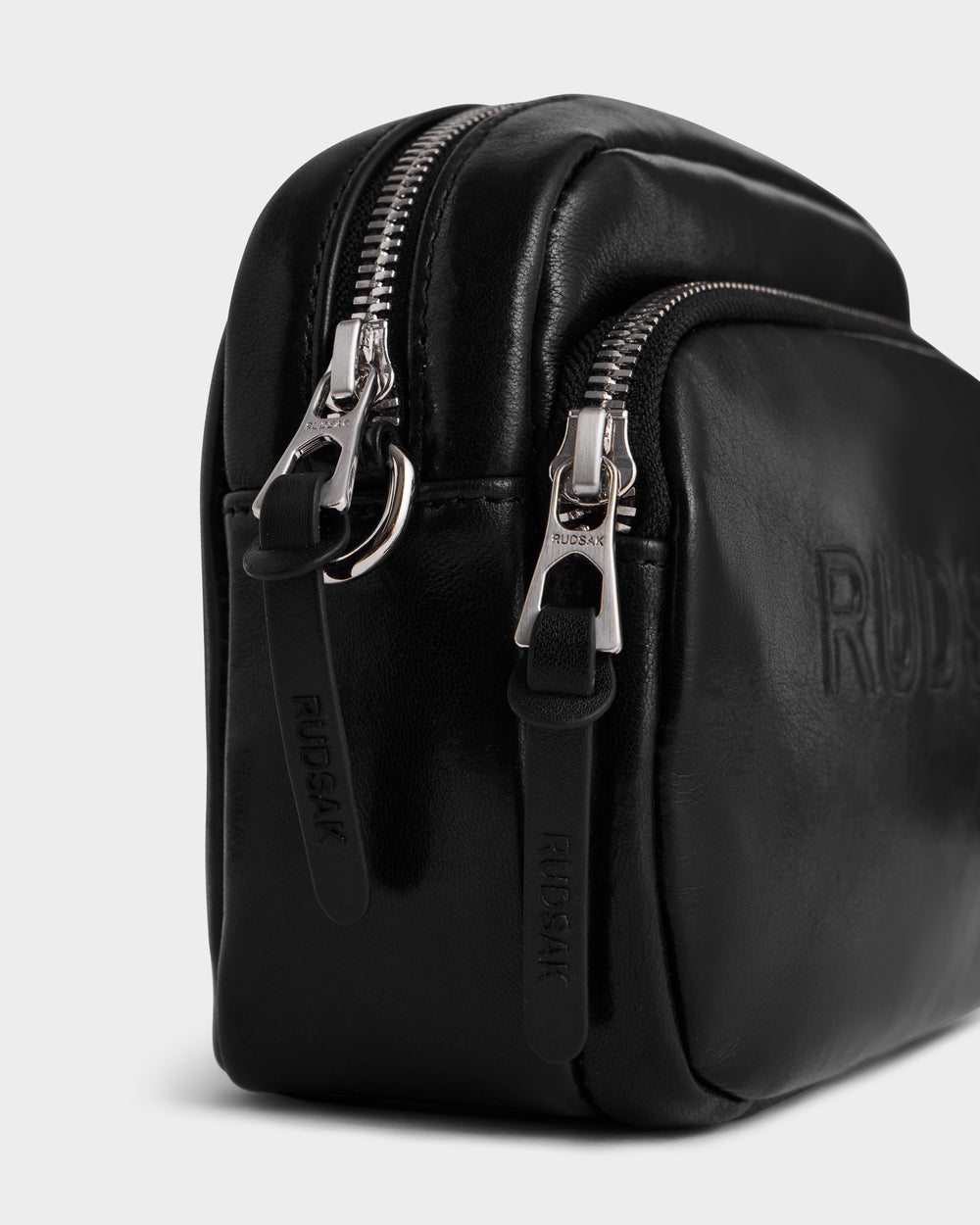 RUDSAK ZOYA L Black Leather Crossbody Bag | Smooth, Dual Zip – Rudsak