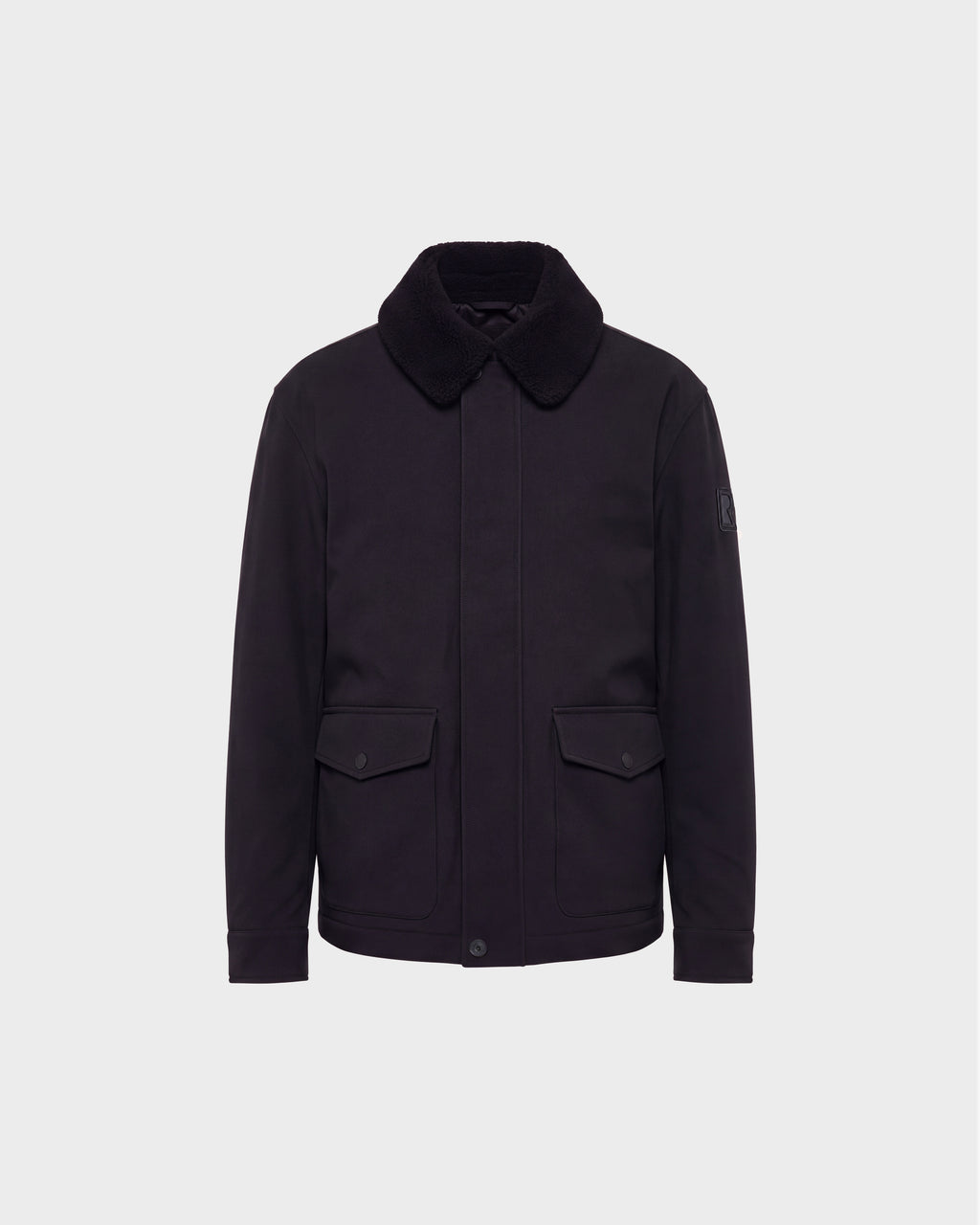 Rudsak ANTOINE - 6126506 Black refined utility jacket with a faux-fur collar, two front flap pockets, and insulation for winter warmth.
