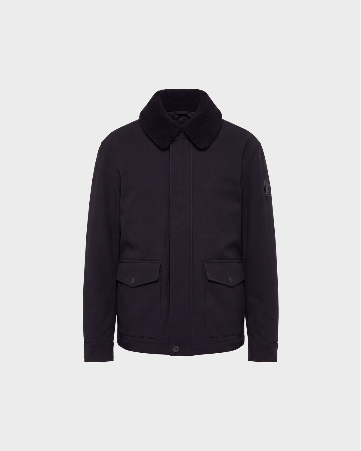 Rudsak ANTOINE - 6126506 Black refined utility jacket with a faux-fur collar, two front flap pockets, and insulation for winter warmth.