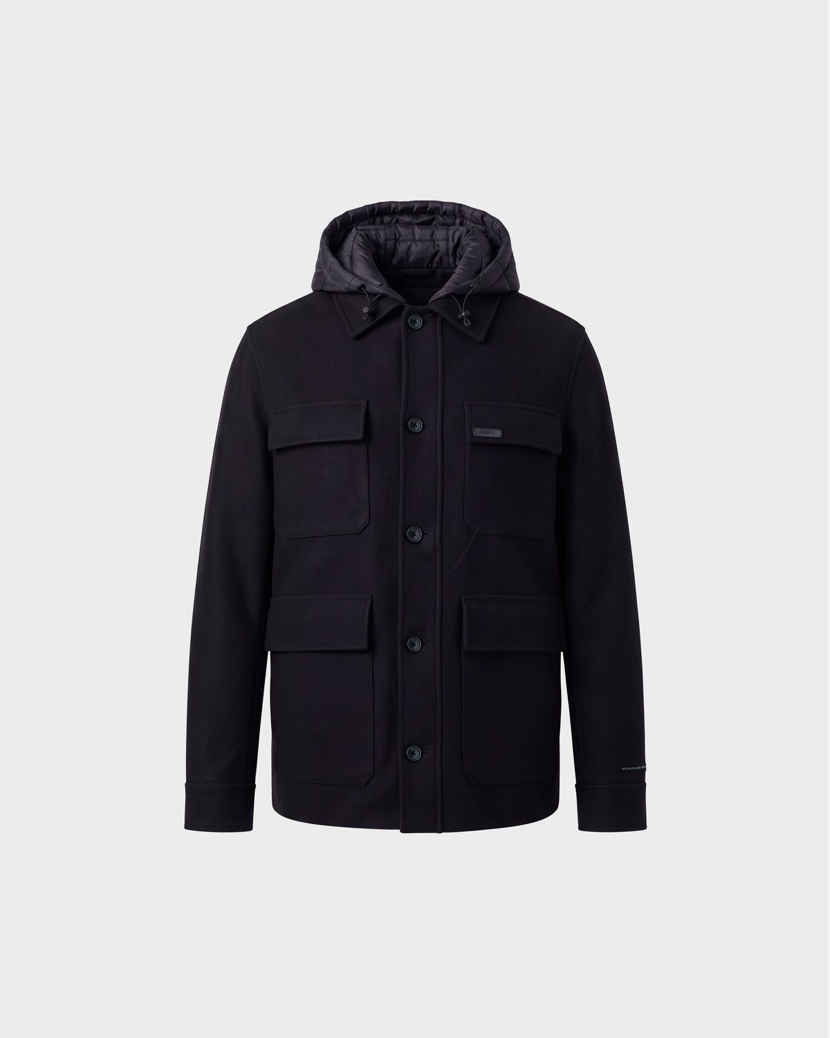 Rudsak BRUNO - 6126716 charcoal button-up coat featuring a quilted hood and four front flap pockets.