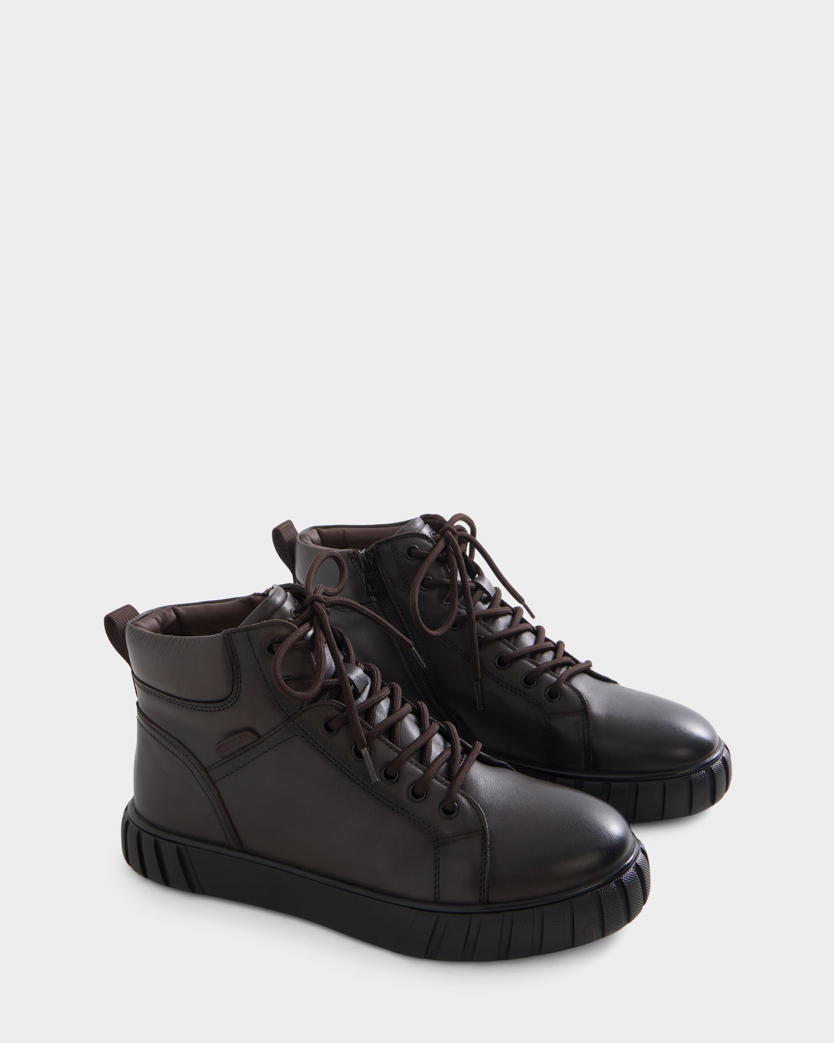 Rudsak DAVE - 6226501 Espresso dark brown leather high-top boots with matching laces and thick rubber soles.