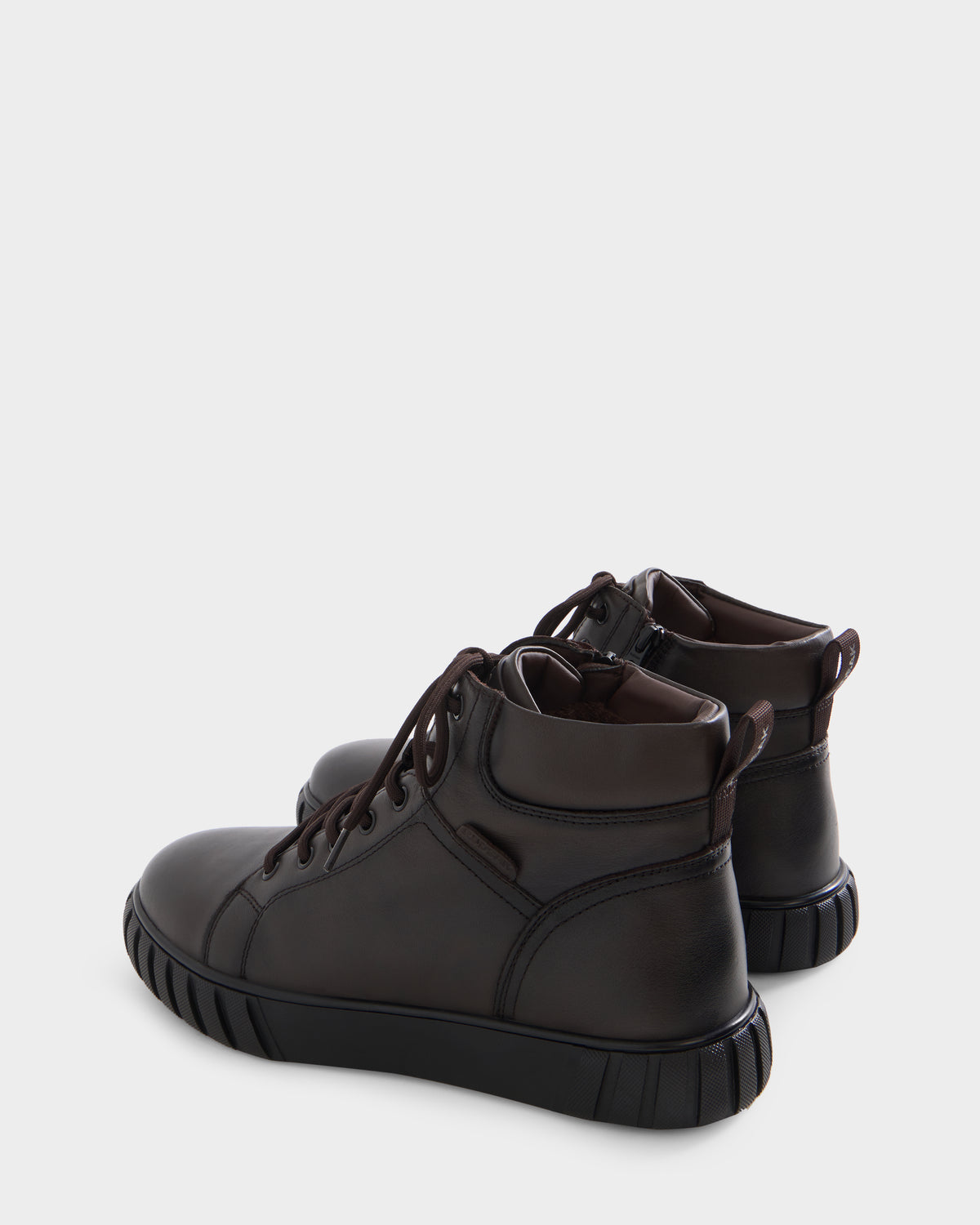 DAVE - 6226501 Espresso dark brown high-top leather winter boots with matching laces and thick lugged rubber soles.