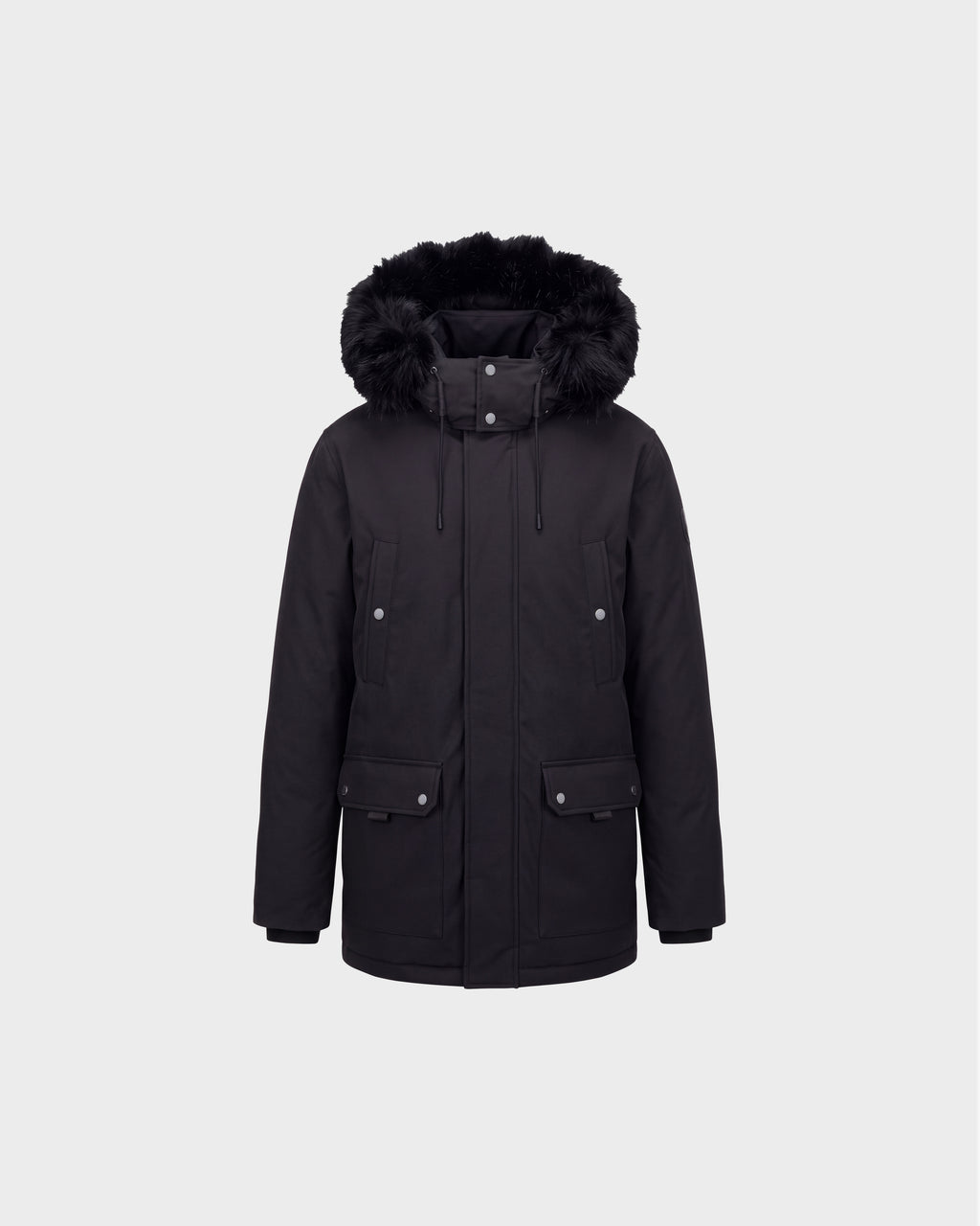 Rudsak EDWARD - 6126501 Black deep-winter parka featuring a faux fur-trimmed hood, snap-button pockets, and a front zipper closure.