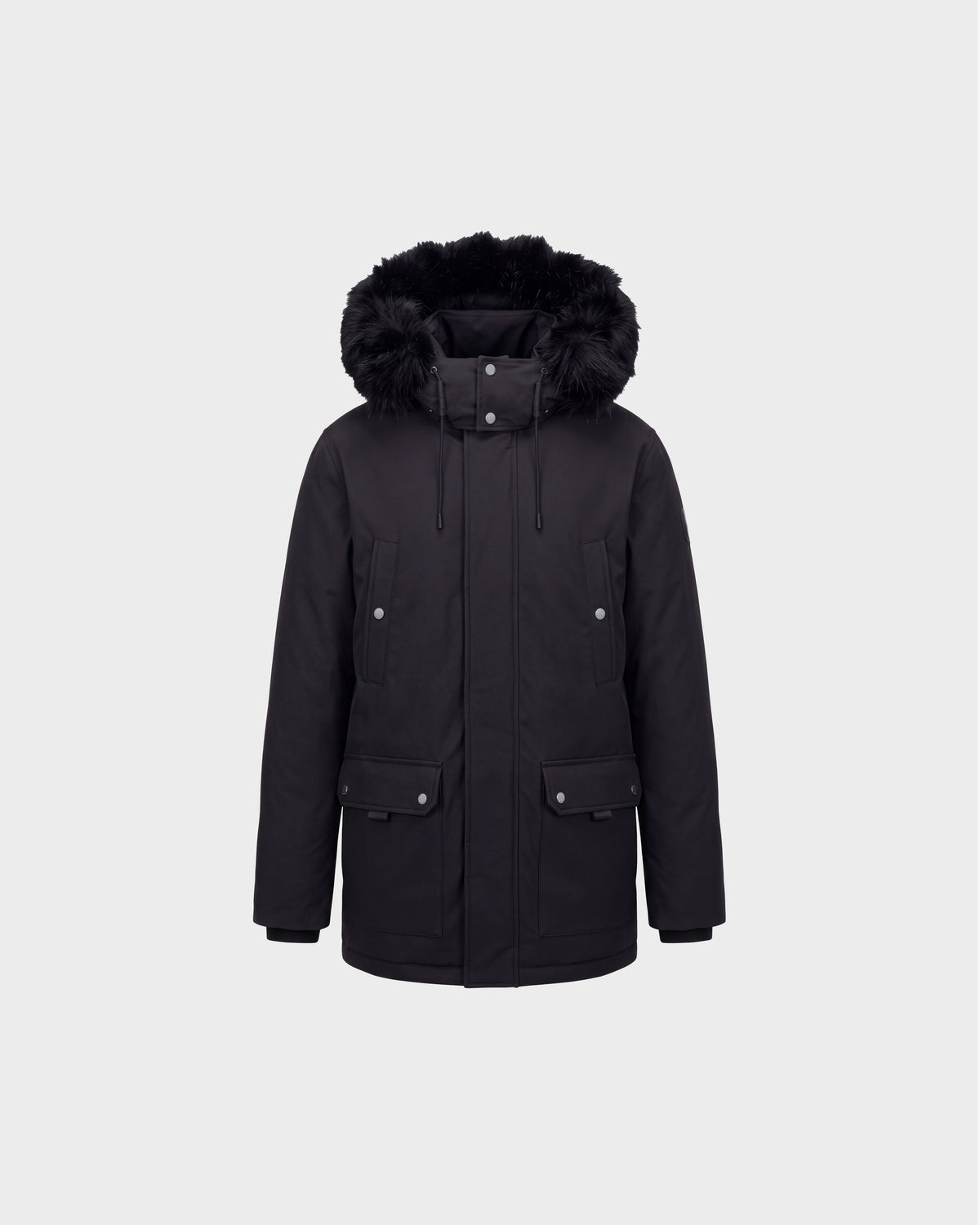 Rudsak EDWARD - 6126501 Black deep-winter parka featuring a faux fur-trimmed hood, snap-button pockets, and a front zipper closure.