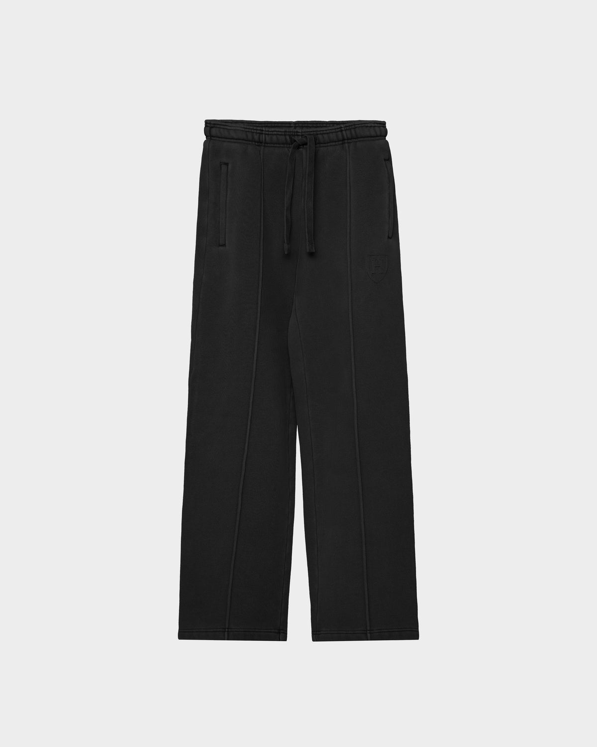 GAELLE HV - H526902 Titanium black heavyweight jersey joggers with a drawstring waist, side pockets, and vertical front seams.
