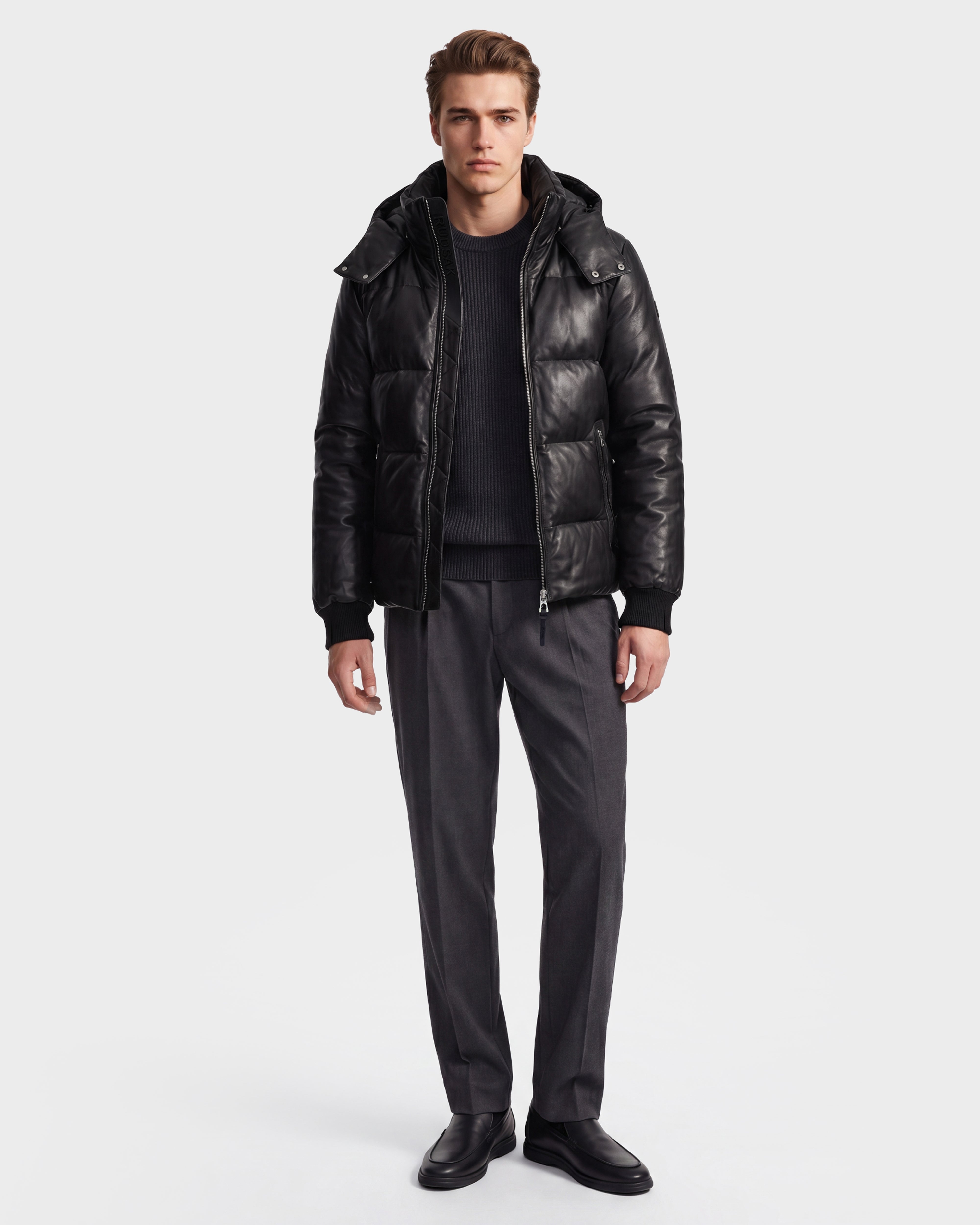RUDSAK HARVEY X Men's Black Leather Quilted Down Parka