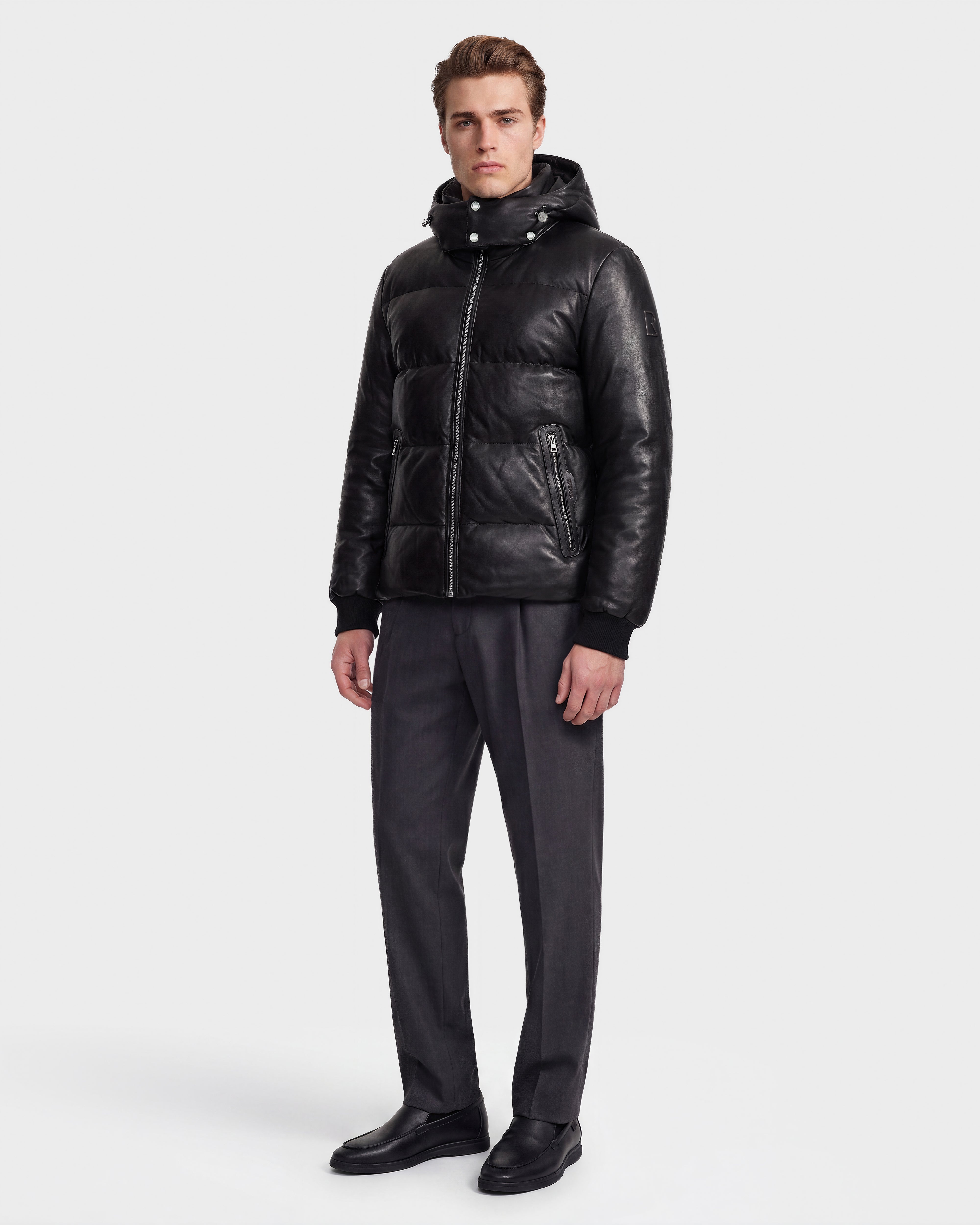 RUDSAK HARVEY X Men's Black Leather Quilted Down Parka