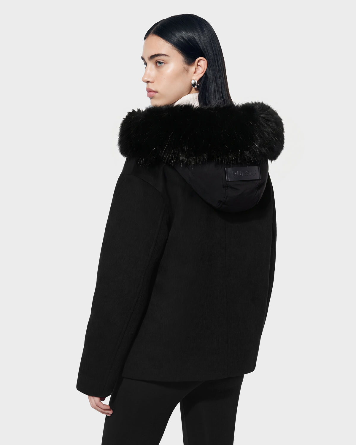 Rudsak HAZEL - 8126981 Black wool-blend winter coat featuring a detachable black faux-fur hood.