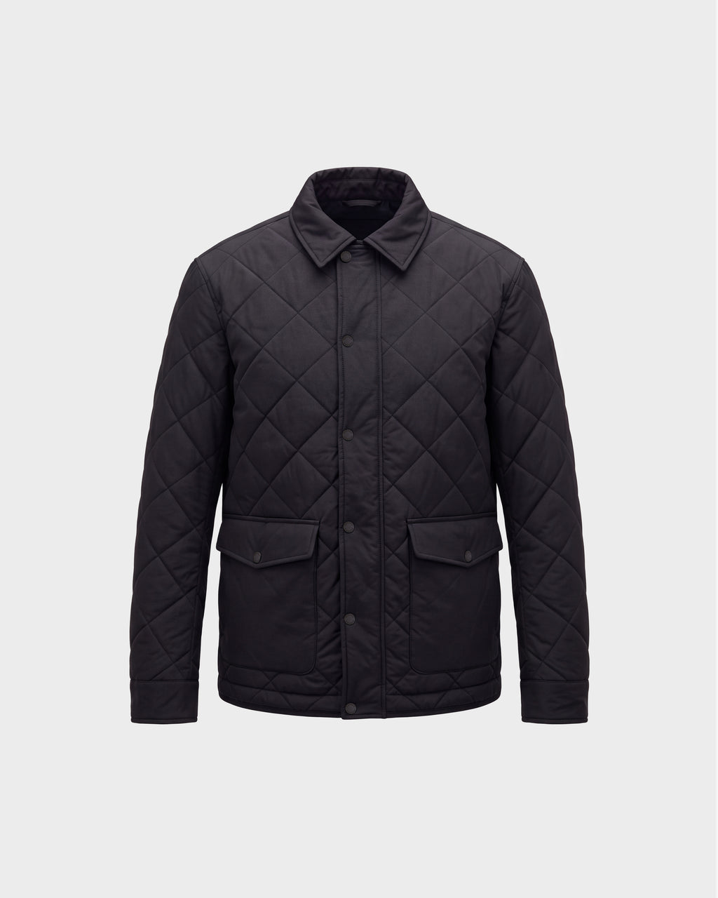 Rudsak HENDRIX 6126721 black quilted jacket with a collar, snap-button front, and two flap pockets.