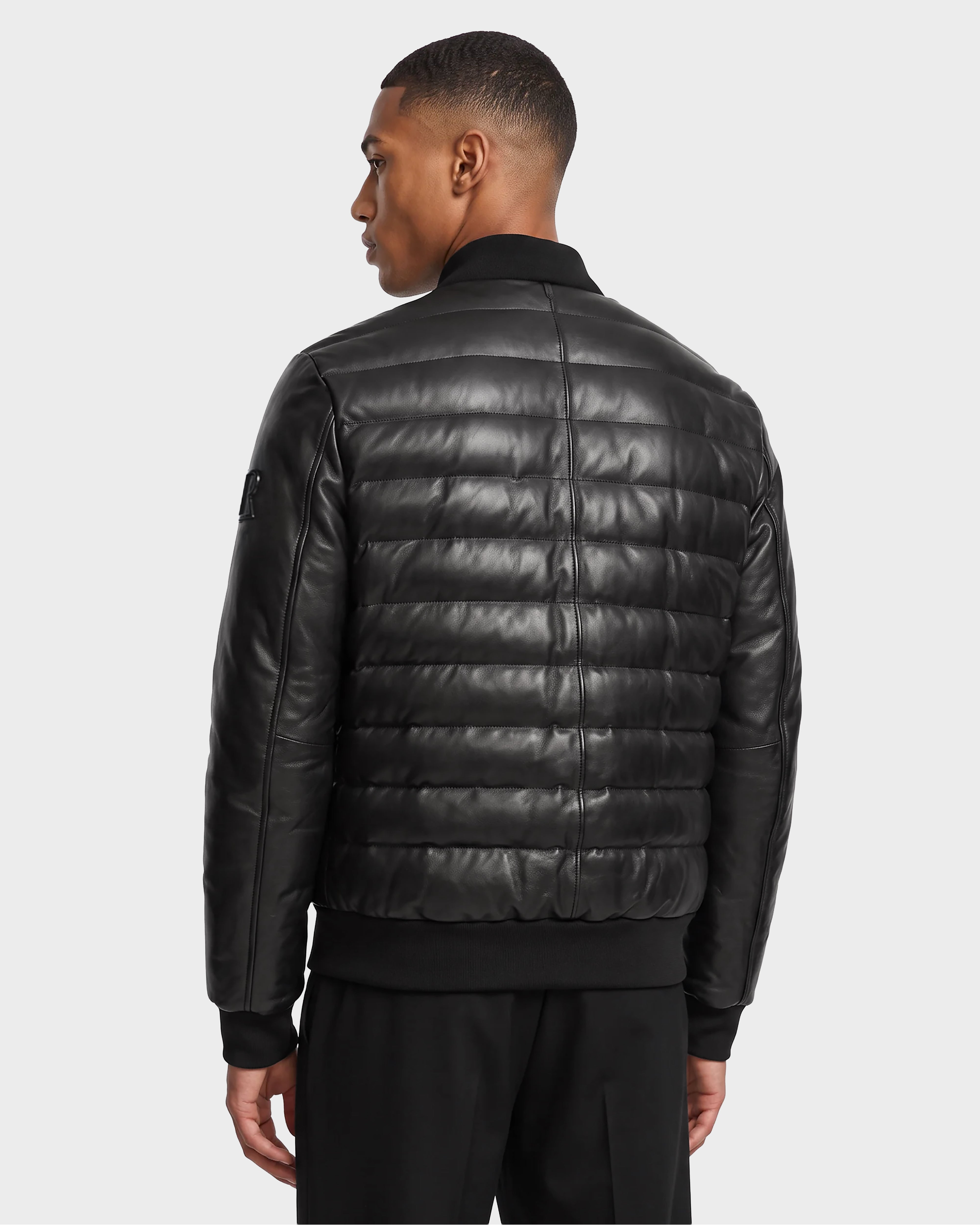 JIMMY X Black Men's Quilted Leather Down Jacket | Warmth & Style