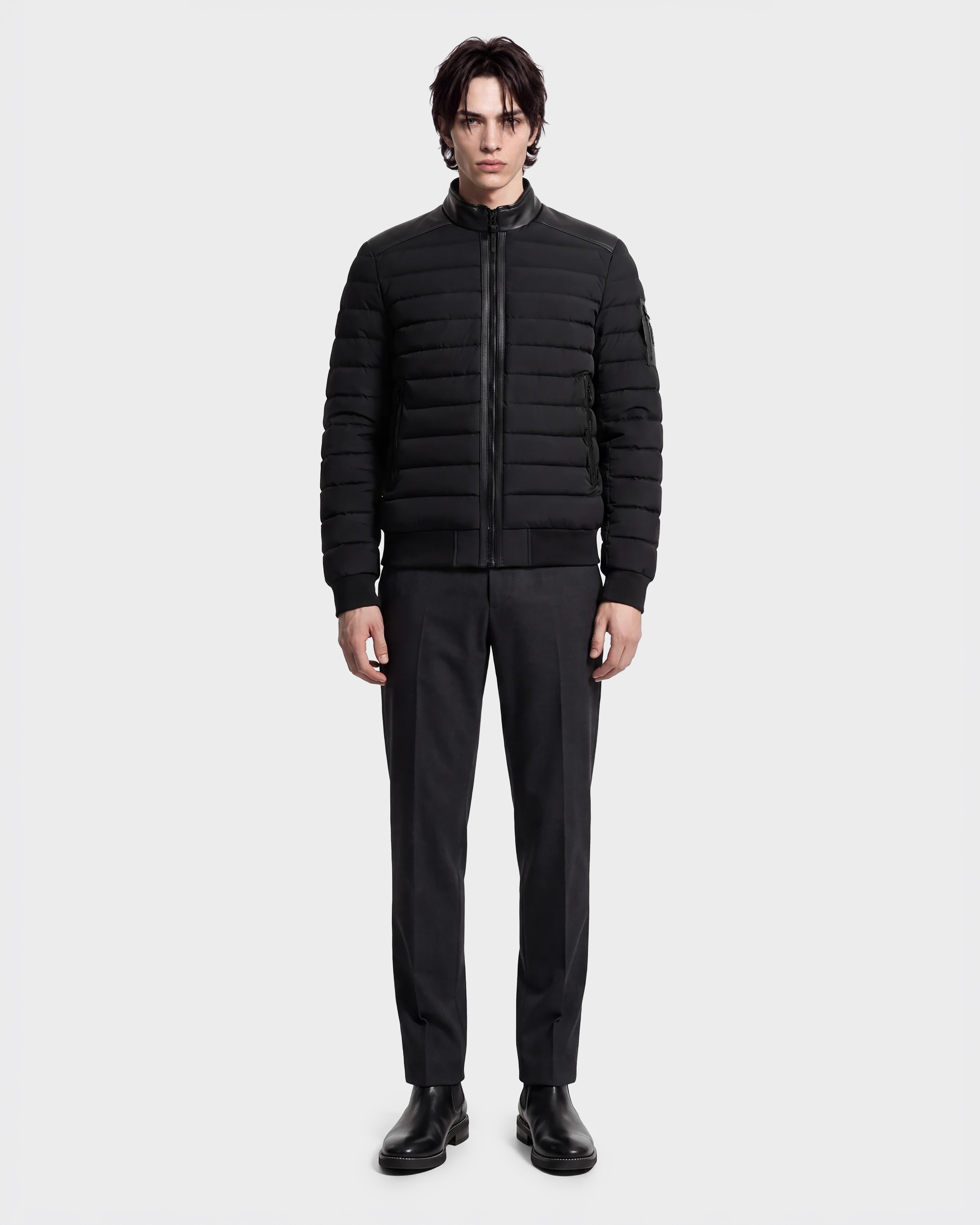 JOSHUA Men's Biker Quilted Down Jacket | Leather Collar Warmth
