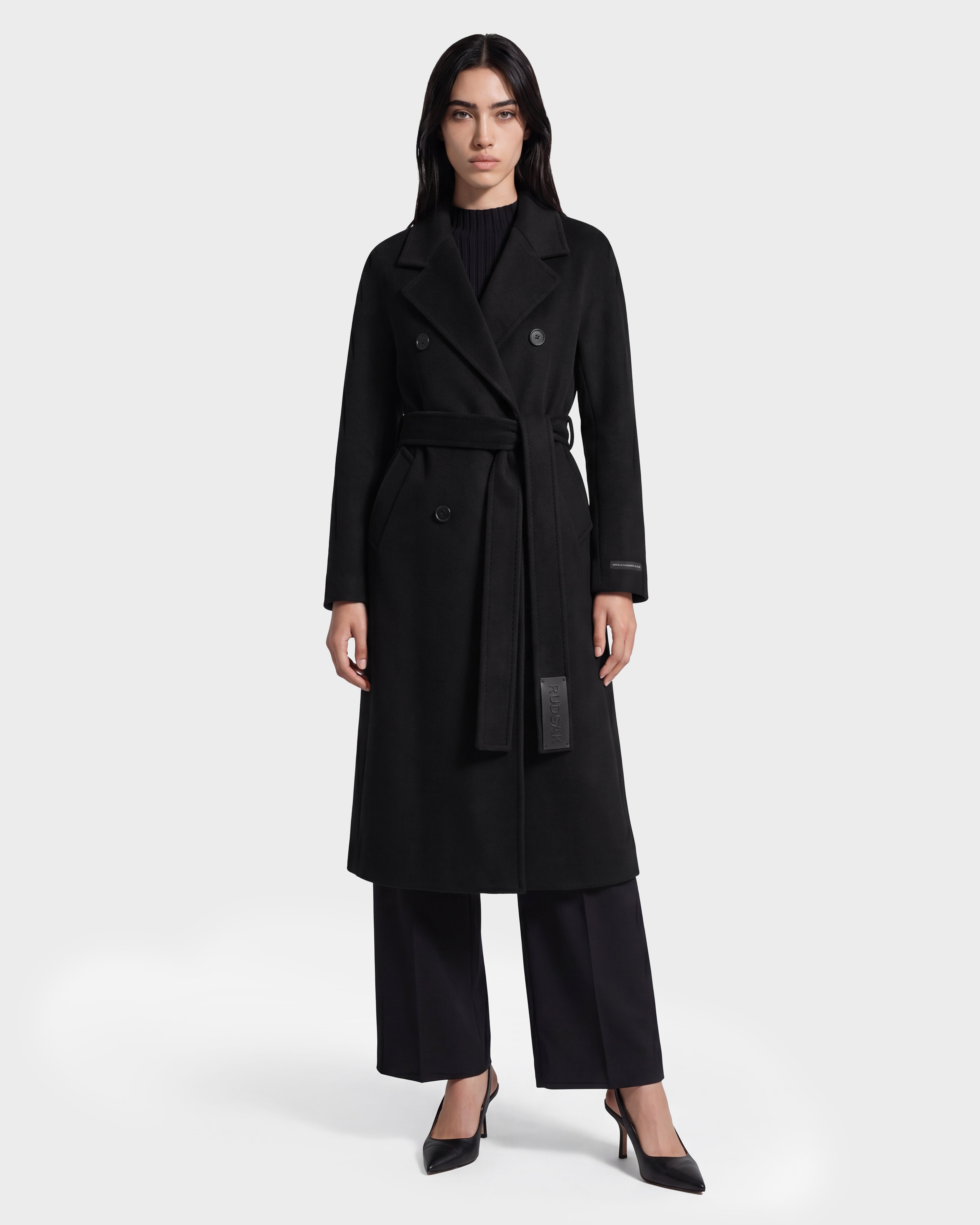 RUDSAK KOURT W Black Women's Belted Wool & Cashmere Coat – Rudsak