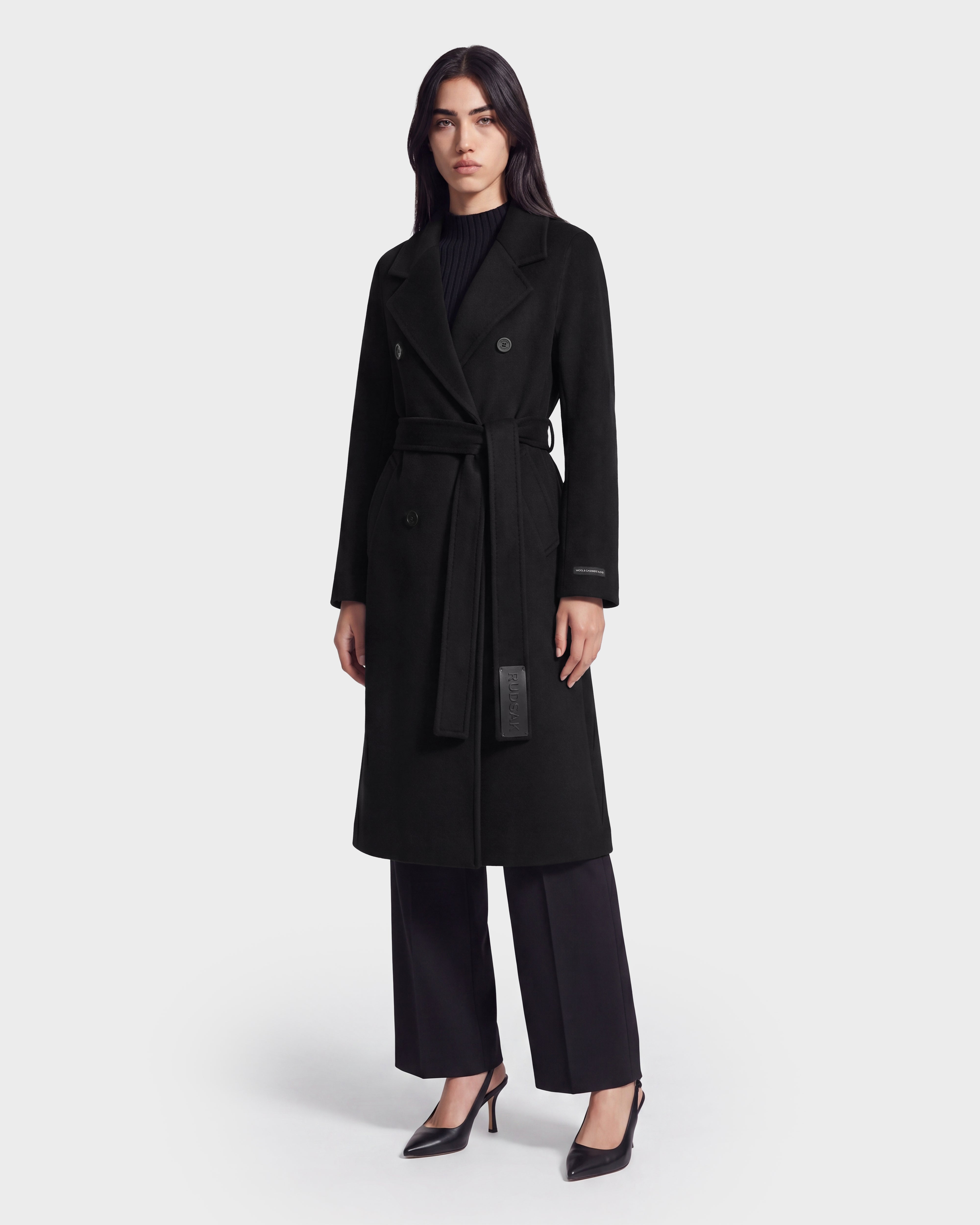 RUDSAK KOURT W Black Women's Belted Wool & Cashmere Coat – Rudsak