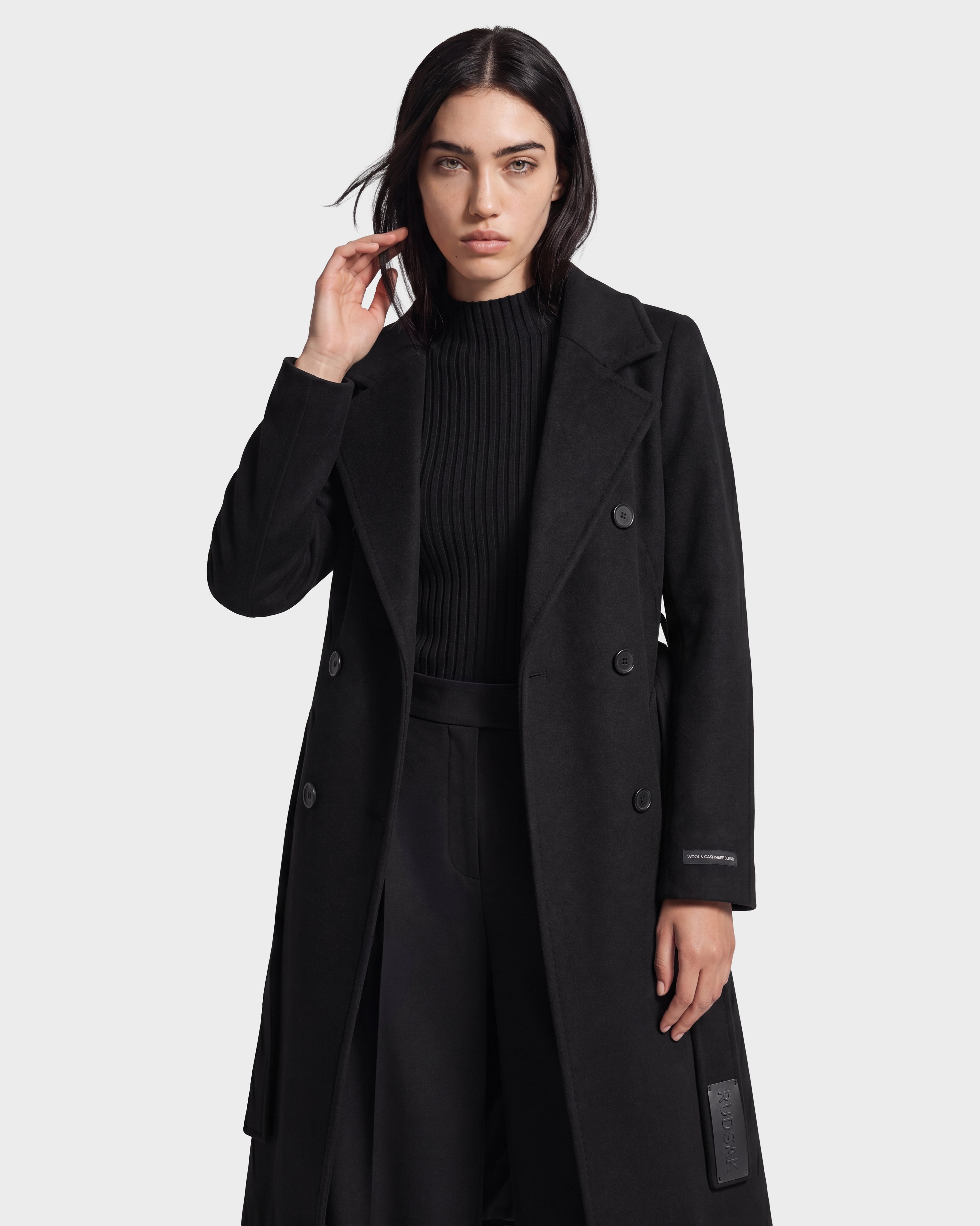 RUDSAK KOURT W Black Women's Belted Wool & Cashmere Coat – Rudsak