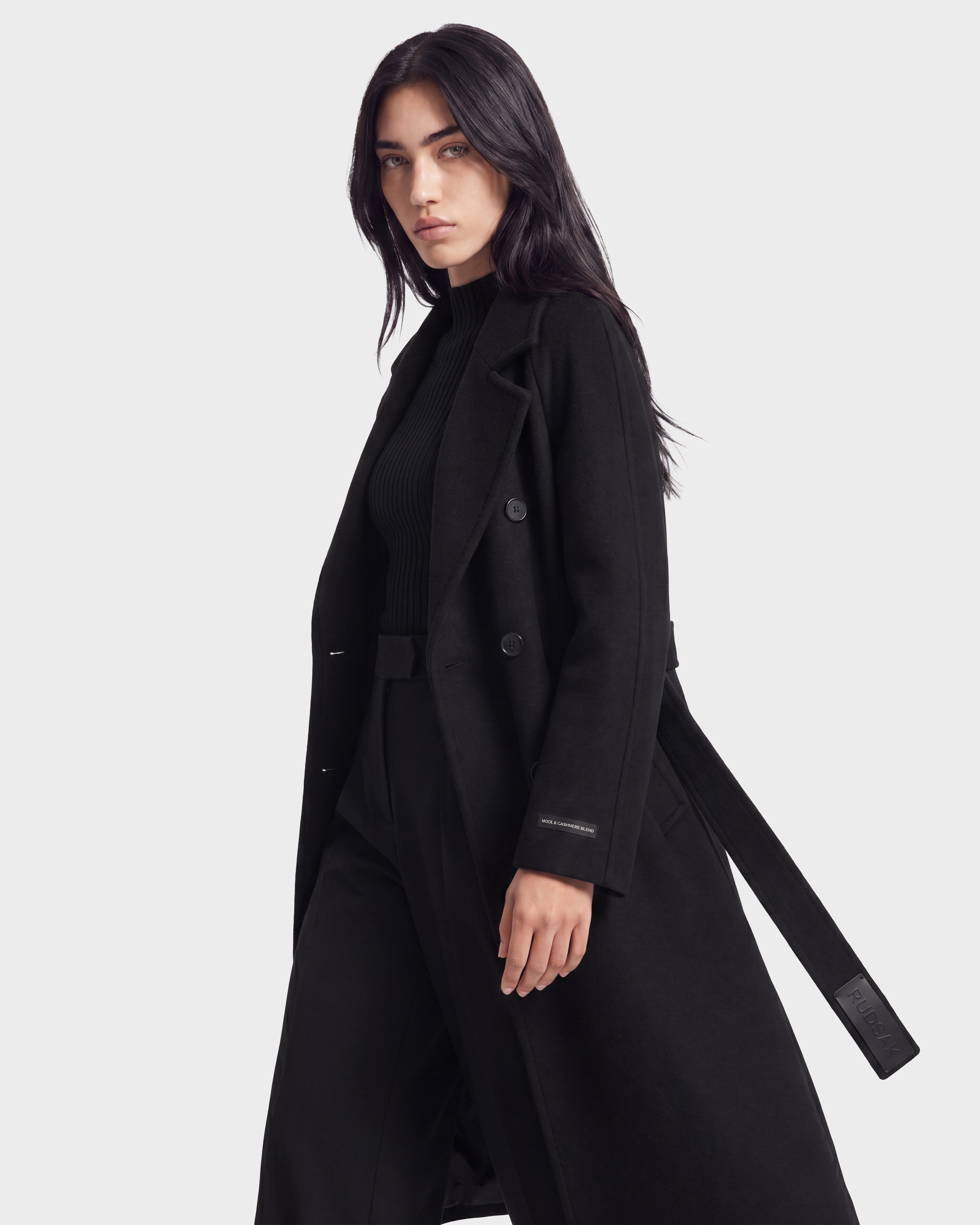 RUDSAK KOURT W Black Women's Belted Wool & Cashmere Coat – Rudsak