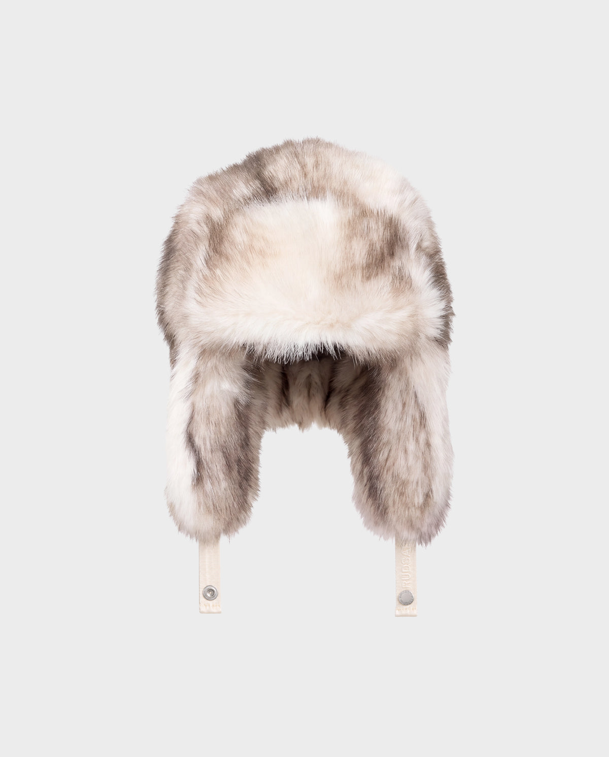 Cream and grey LIRA - 8425024 Mix Vanilla faux-fur aviator hat with chin straps for winter warmth.