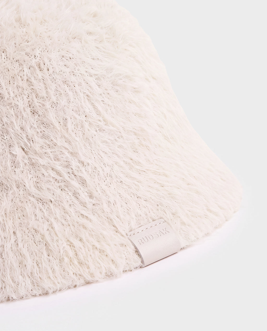 Cream-colored fluffy nylon-blend MAIE - 8426517 Vanilla bucket hat with a small logo tab at the brim.