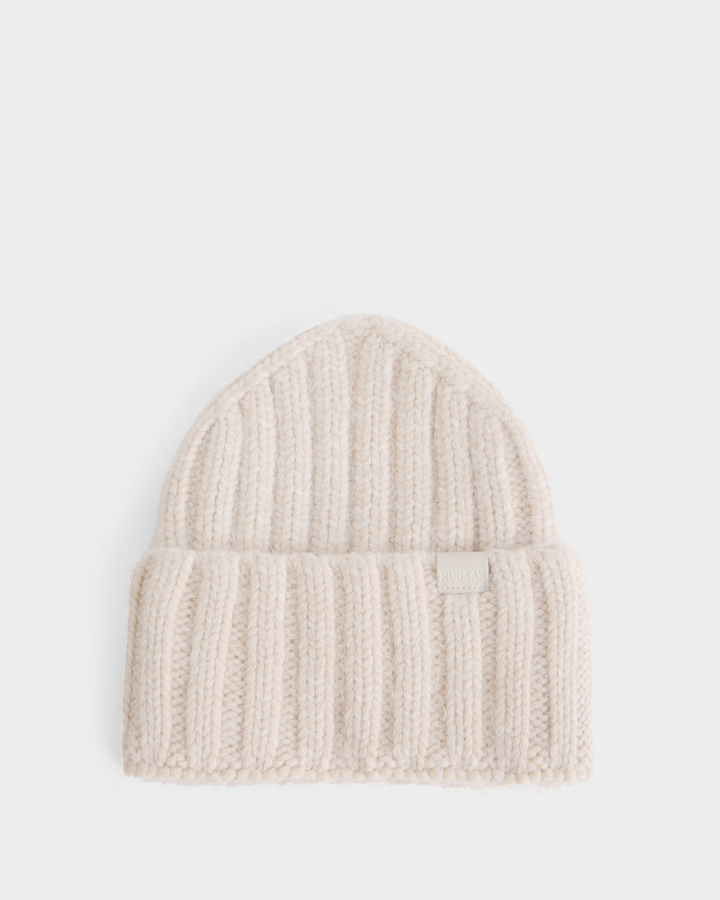Cream-colored Rudsak MISSA - 8426512 Vanilla ribbed knit beanie with a folded cuff and a small square logo patch.