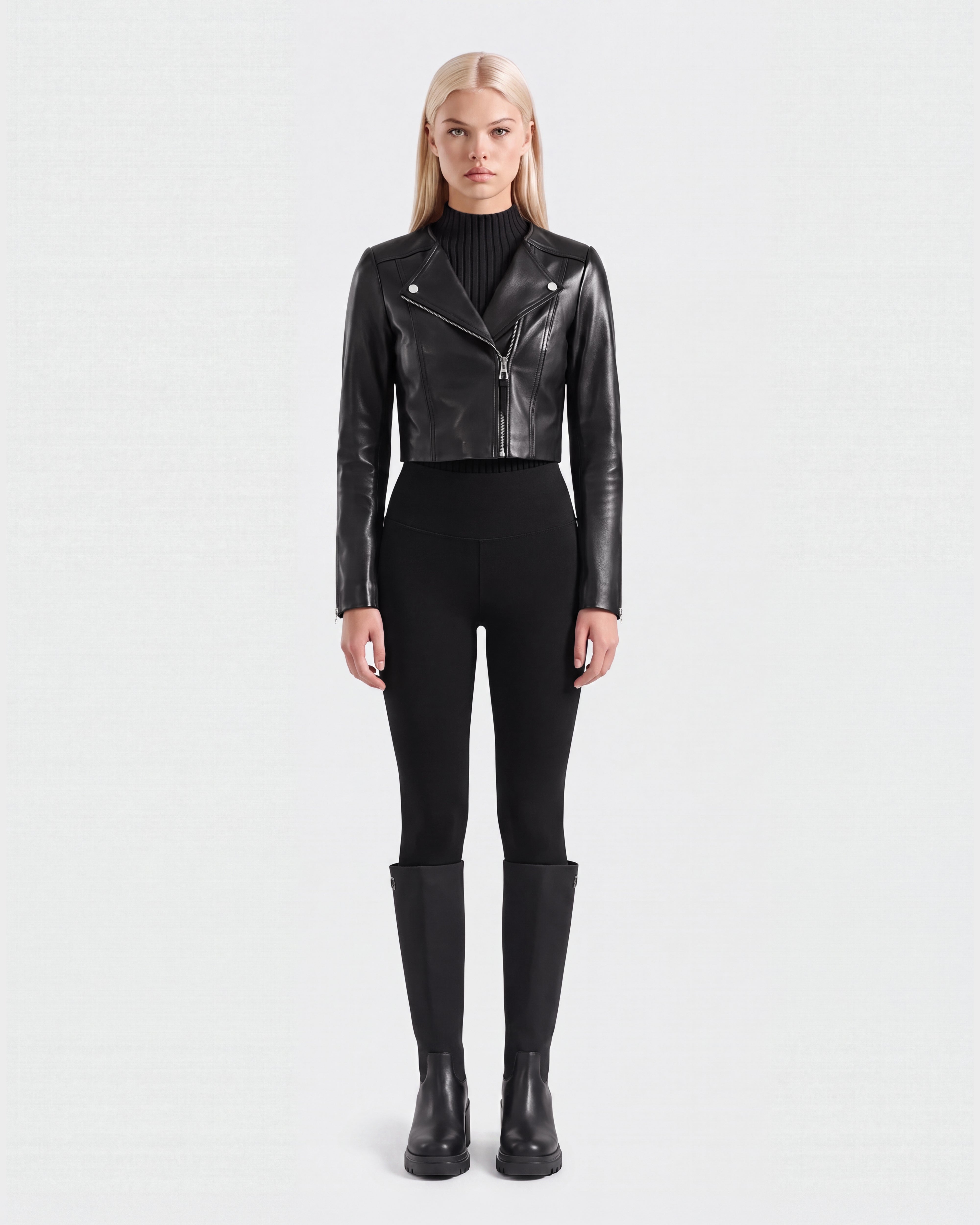WINNI Black Cropped Lamb Leather Biker Jacket | Edgy Chic – Rudsak